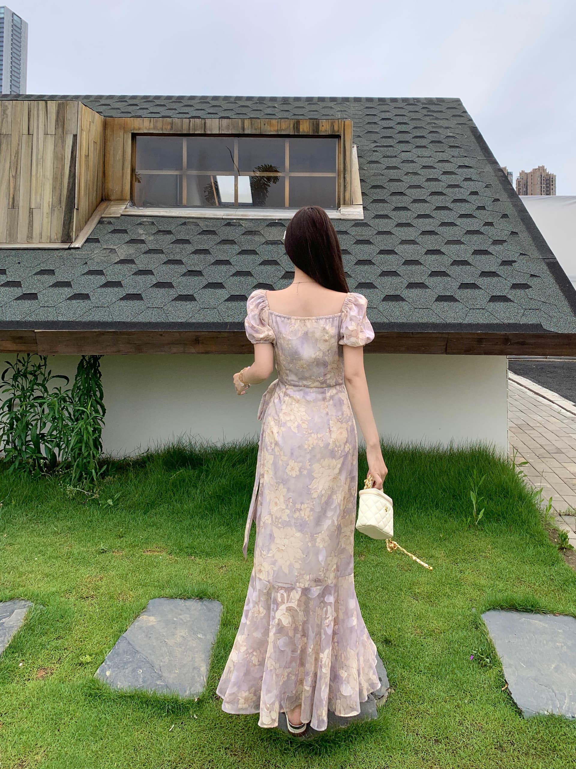 실사 빅 사이즈 여름 낭만주의 ~ 중 치마 하나 슬라이스 스트랩 프랑스식 낭만주의 프린트 드레스 상세 이미지 2