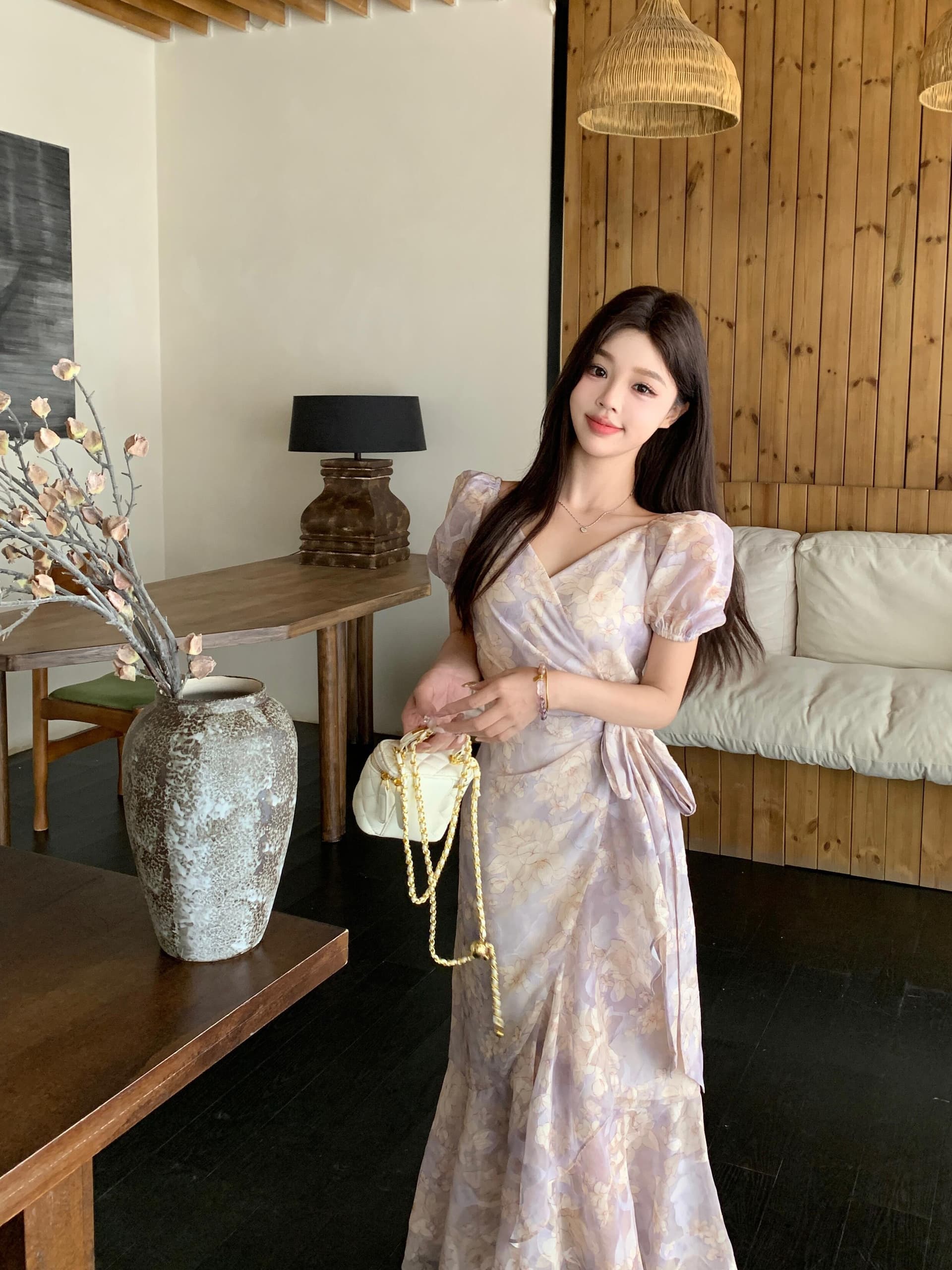 실사 빅 사이즈 여름 낭만주의 ~ 중 치마 하나 슬라이스 스트랩 프랑스식 낭만주의 프린트 드레스 상세 이미지 7