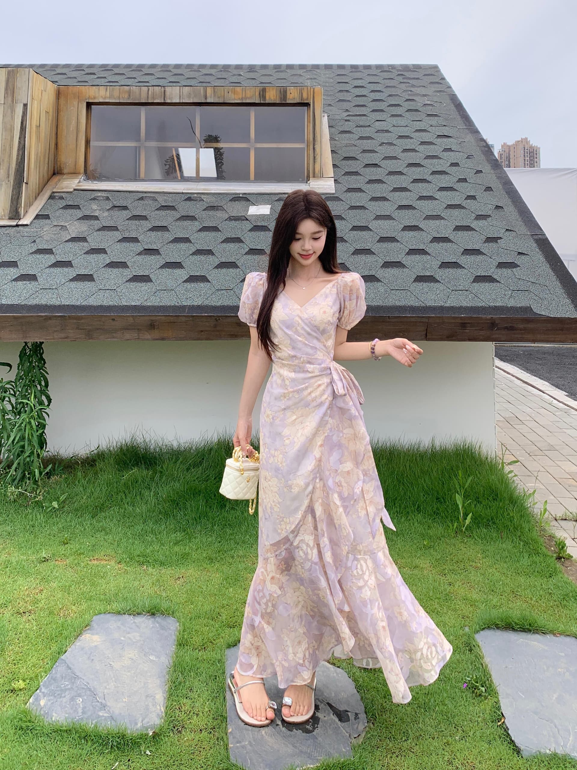실사 빅 사이즈 여름 낭만주의 ~ 중 치마 하나 슬라이스 스트랩 프랑스식 낭만주의 프린트 드레스 상세 이미지 10