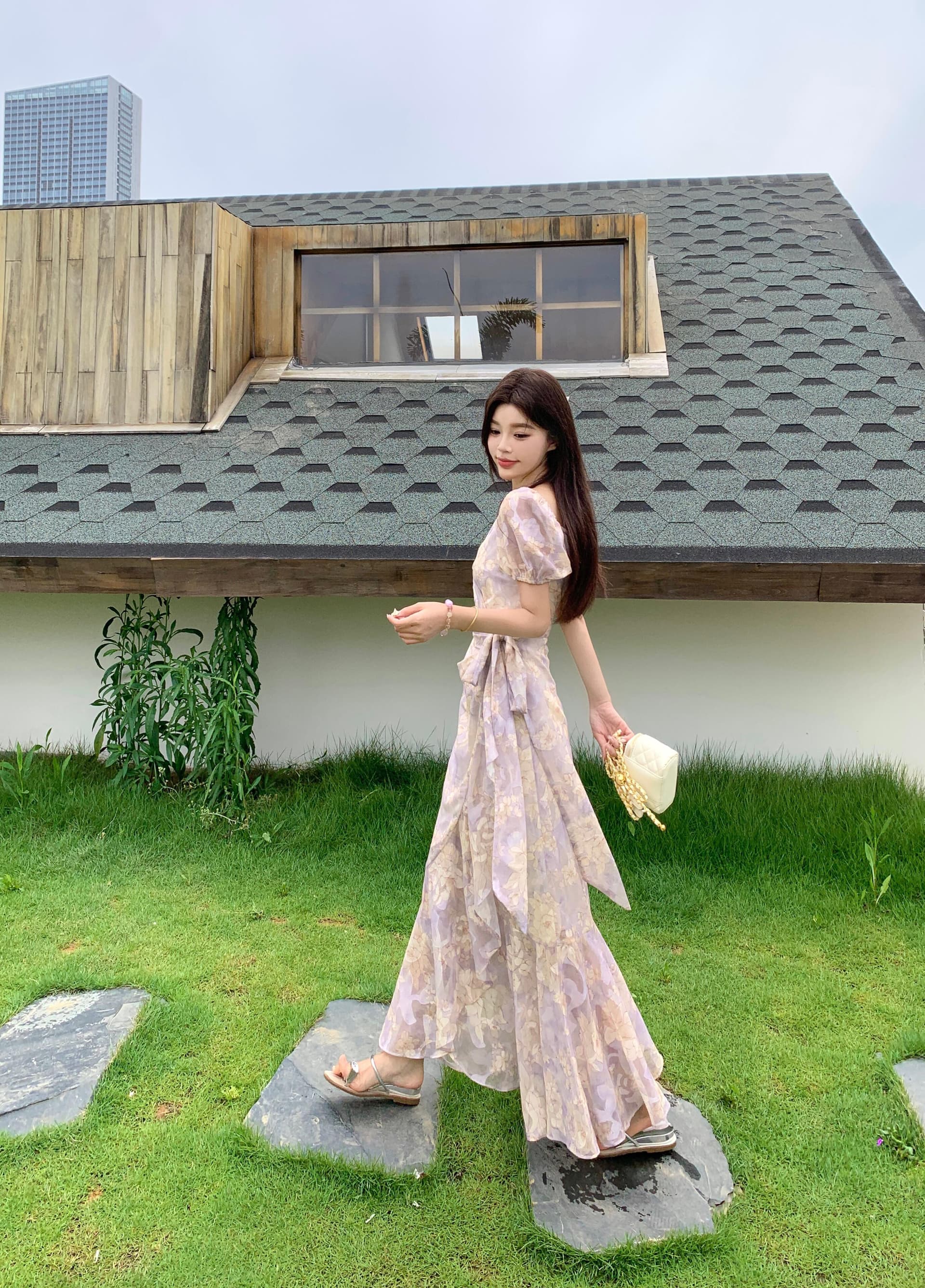실사 빅 사이즈 여름 낭만주의 ~ 중 치마 하나 슬라이스 스트랩 프랑스식 낭만주의 프린트 드레스 상세 이미지 13