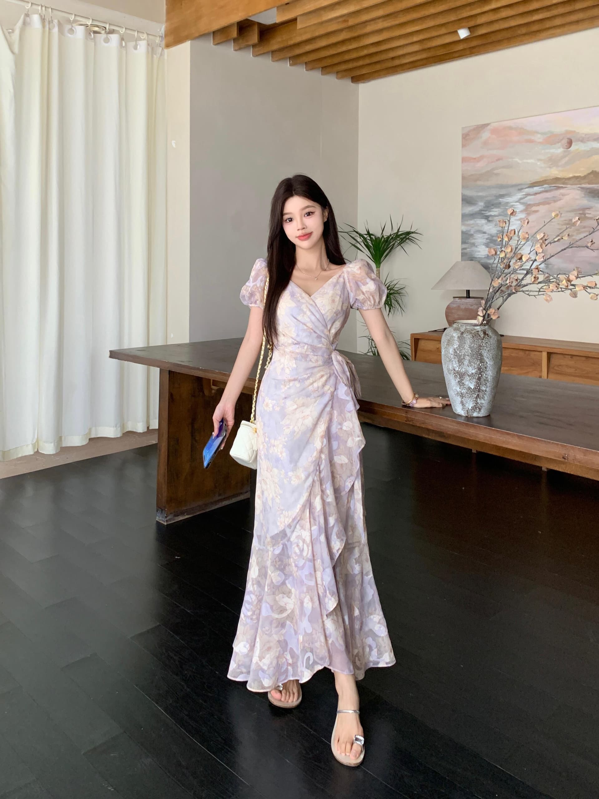 실사 빅 사이즈 여름 낭만주의 ~ 중 치마 하나 슬라이스 스트랩 프랑스식 낭만주의 프린트 드레스 상세 이미지 14