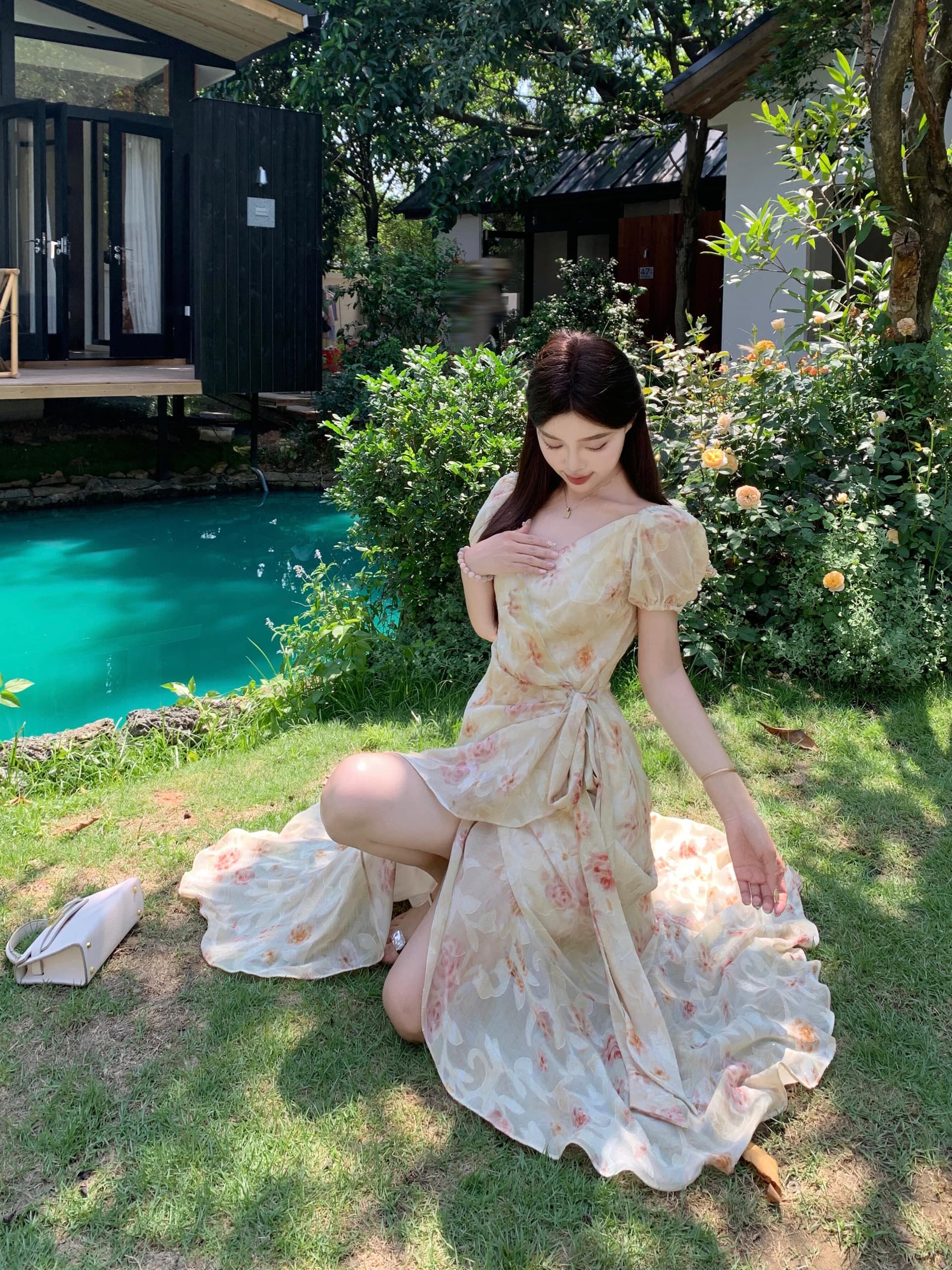 실사 빅 사이즈 여름 낭만주의 ~ 중 치마 하나 슬라이스 스트랩 프랑스식 낭만주의 프린트 드레스 상세 이미지 23