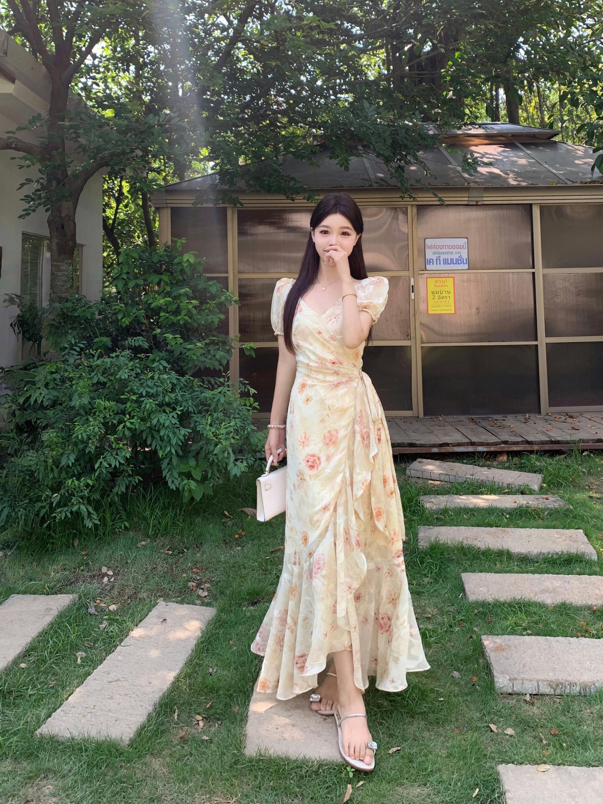실사 빅 사이즈 여름 낭만주의 ~ 중 치마 하나 슬라이스 스트랩 프랑스식 낭만주의 프린트 드레스 상세 이미지 25