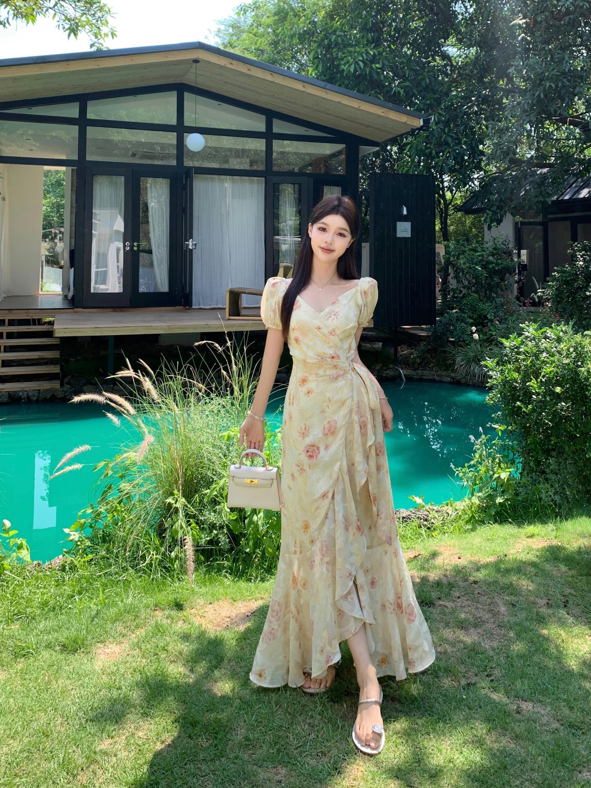 실사 빅 사이즈 여름 낭만주의 ~ 중 치마 하나 슬라이스 스트랩 프랑스식 낭만주의 프린트 드레스 상세 이미지 29