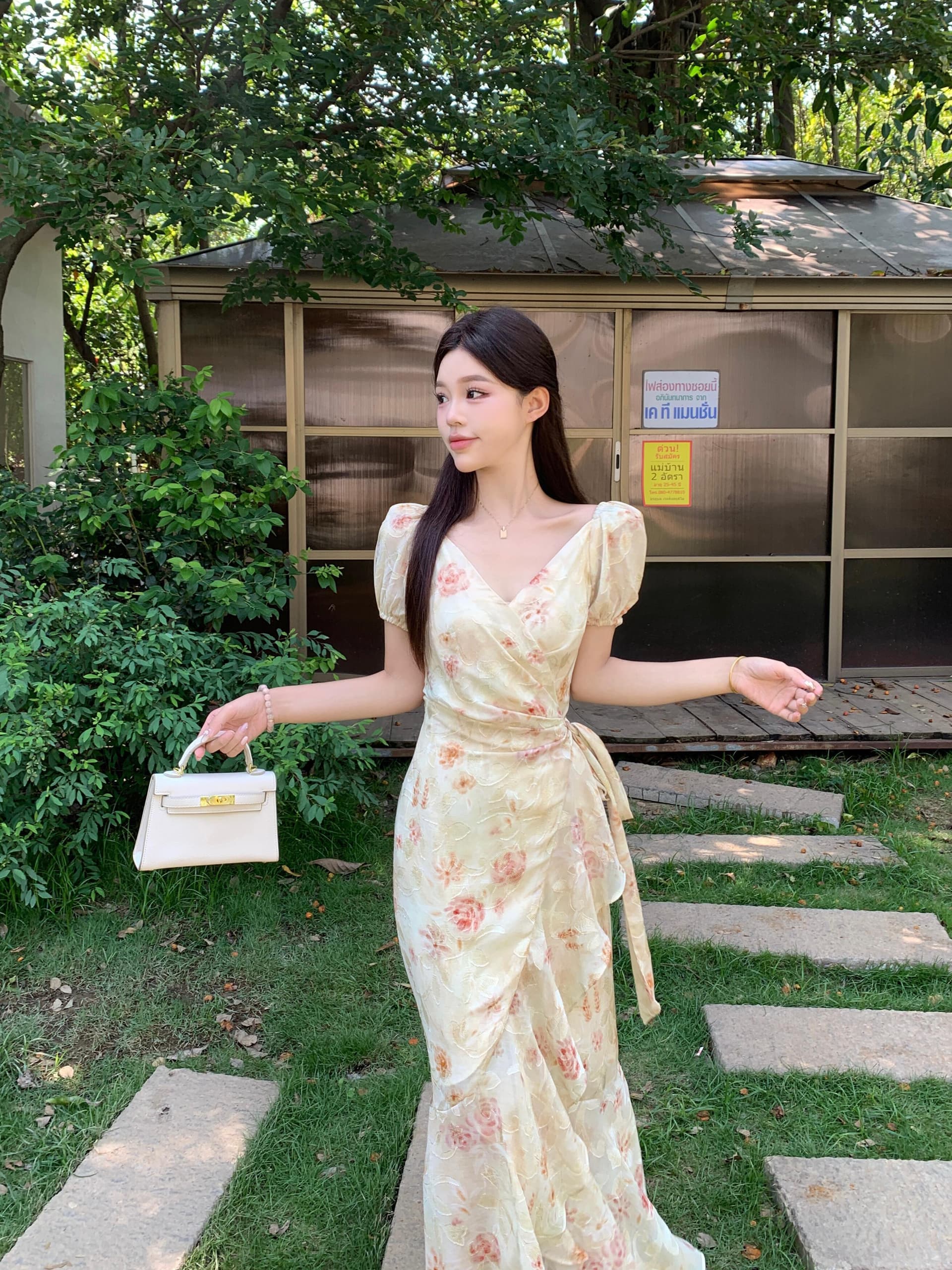 실사 빅 사이즈 여름 낭만주의 ~ 중 치마 하나 슬라이스 스트랩 프랑스식 낭만주의 프린트 드레스 상세 이미지 30