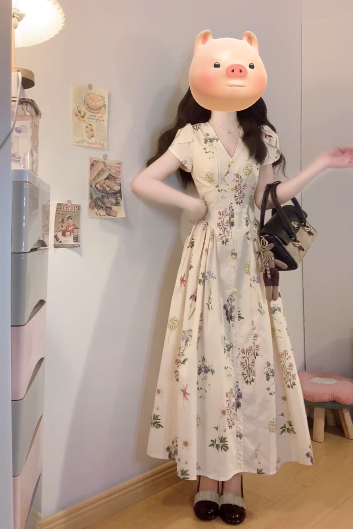 실사 빅 사이즈 프랑스식 레트로 식물 프린트 여성 드레스 여름 작은 대중 디자인 센스 휴가 바람 이미지 7