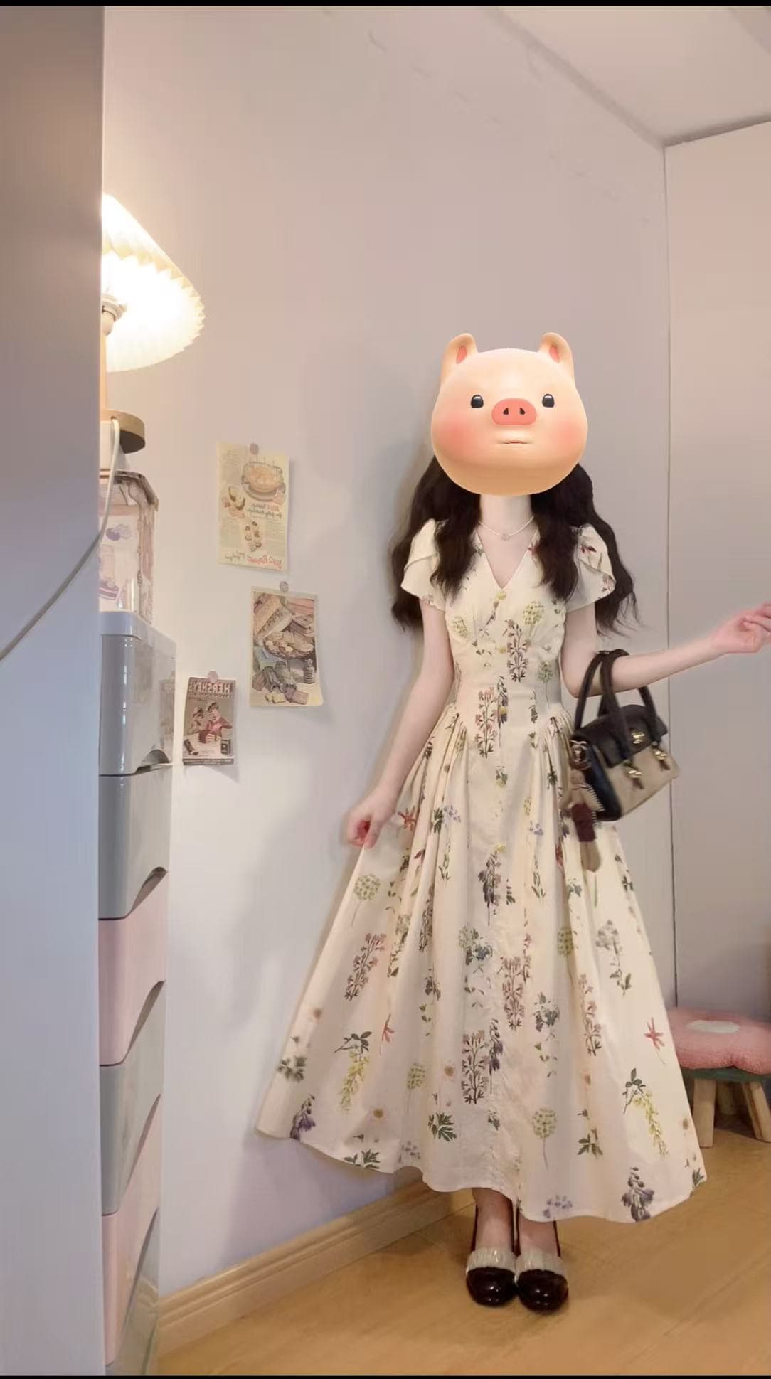 실사 빅 사이즈 프랑스식 레트로 식물 프린트 여성 드레스 여름 작은 대중 디자인 센스 휴가 바람 상세 이미지 2