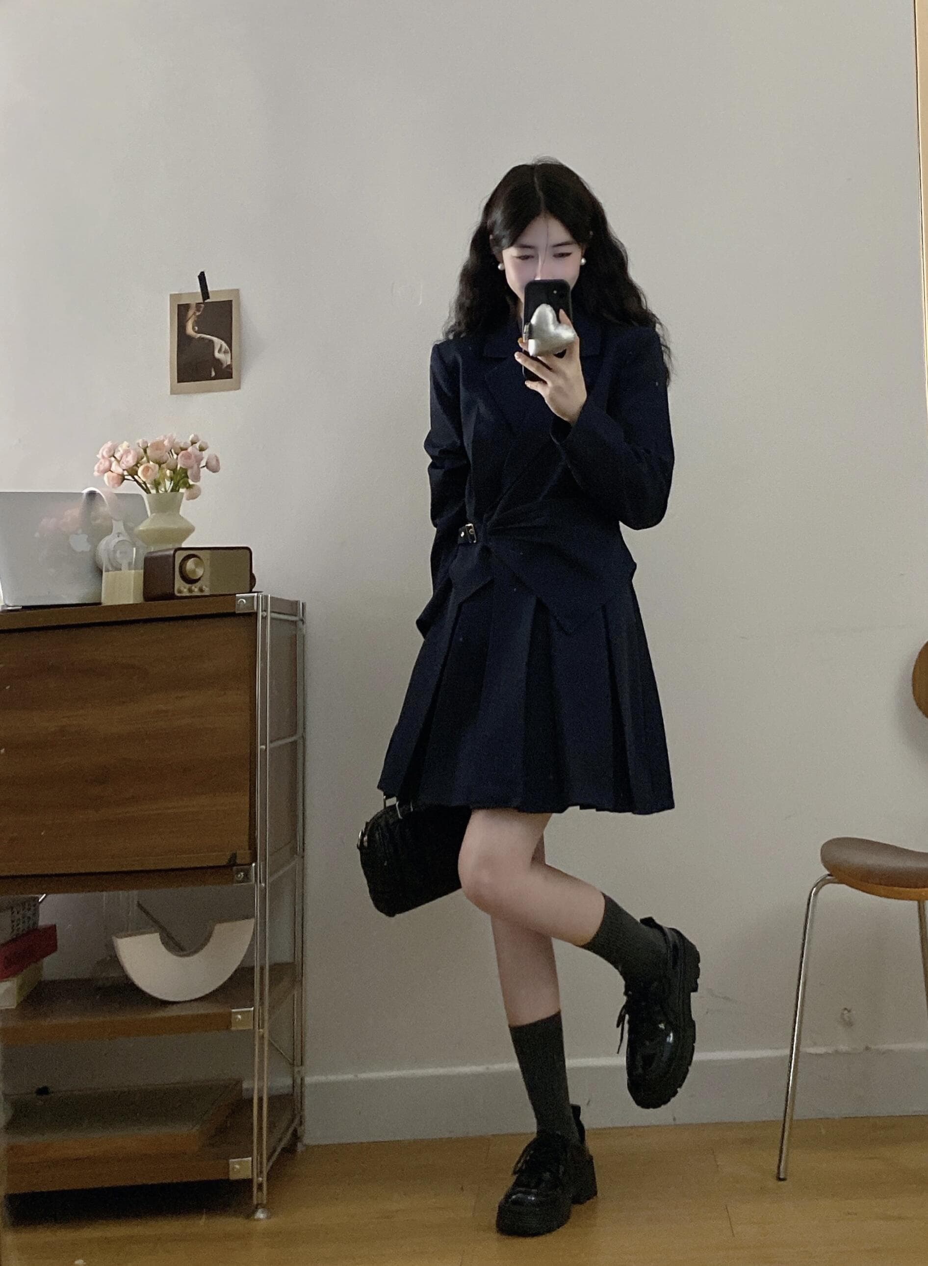 실사 빅 사이즈 새로운 외국 가스 연령 감소 슬림해 보이는 페이크 레이어드 블레이저 반신 스커트 여성 패션 품격 드레스 상세 이미지 19