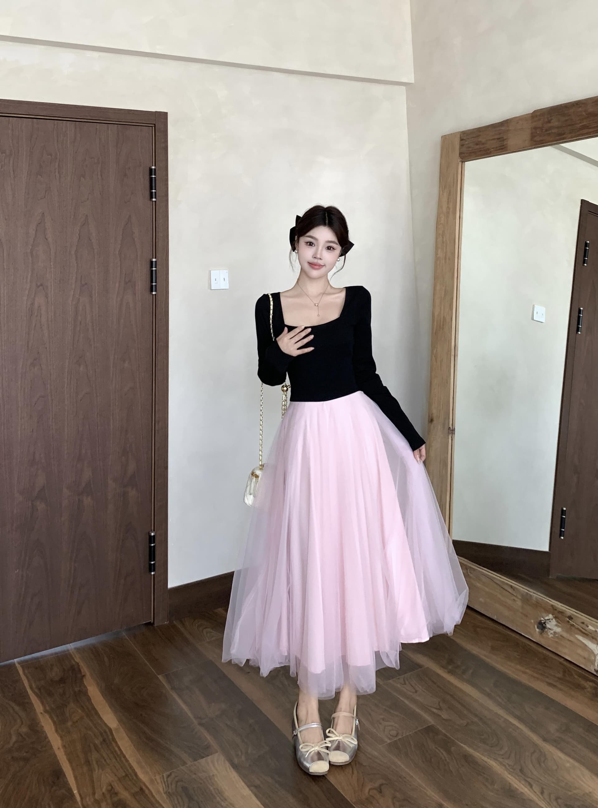 실사 빅 사이즈 프랑스식 발레 바람 배색 패치워크 하이웨이스트 드레스 가을 겨울 2025 새로운 천 골드 센스 기본 스커트 상세 이미지 18