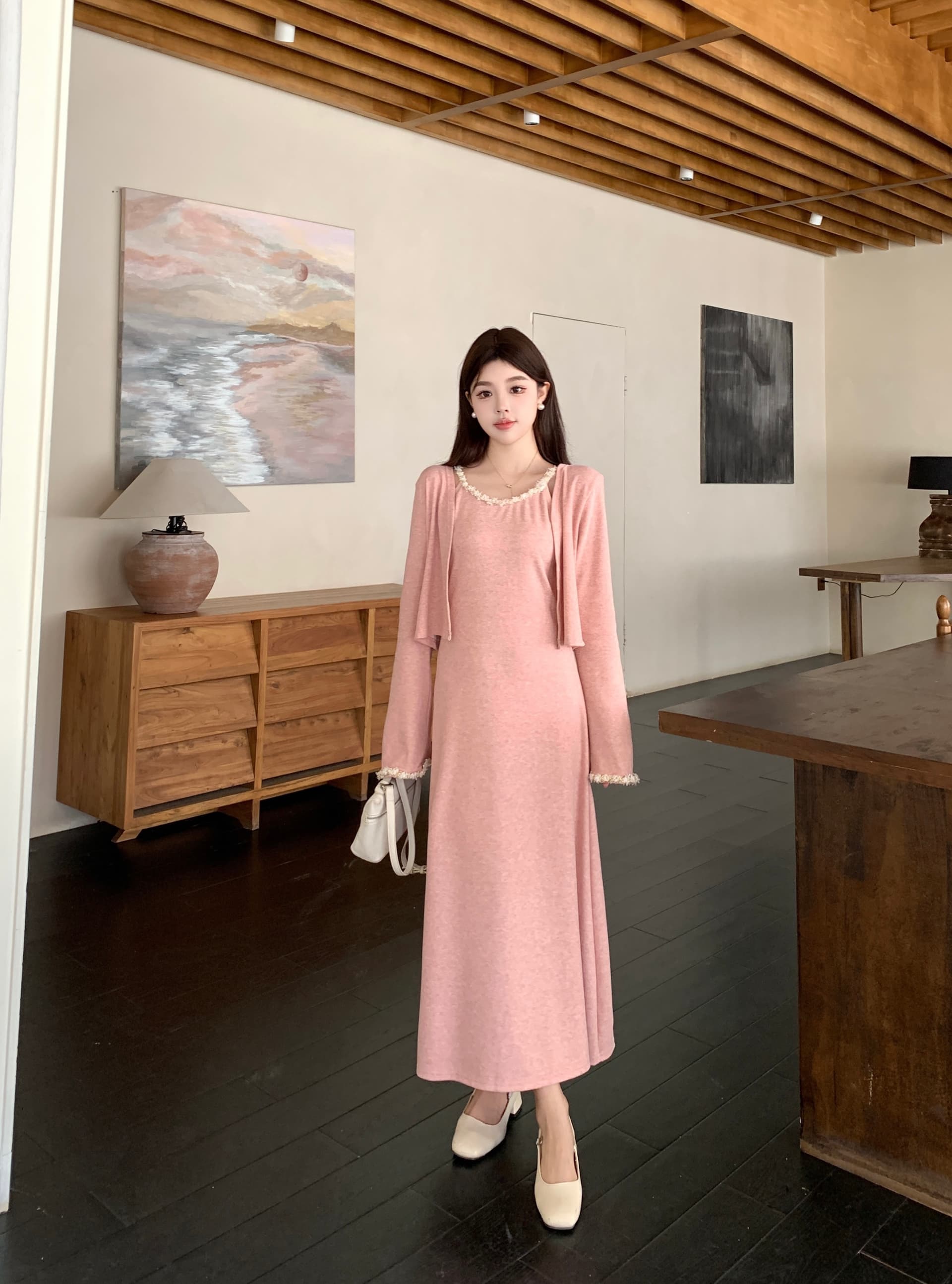 실사 빅 사이즈 작은 샤넬 스타일 체인 슬립 니트 세트 여성 드레스 겨울 순수한 욕망 바람 몸매 가꾸기 한 마디 롱 스커트 상세 이미지 1