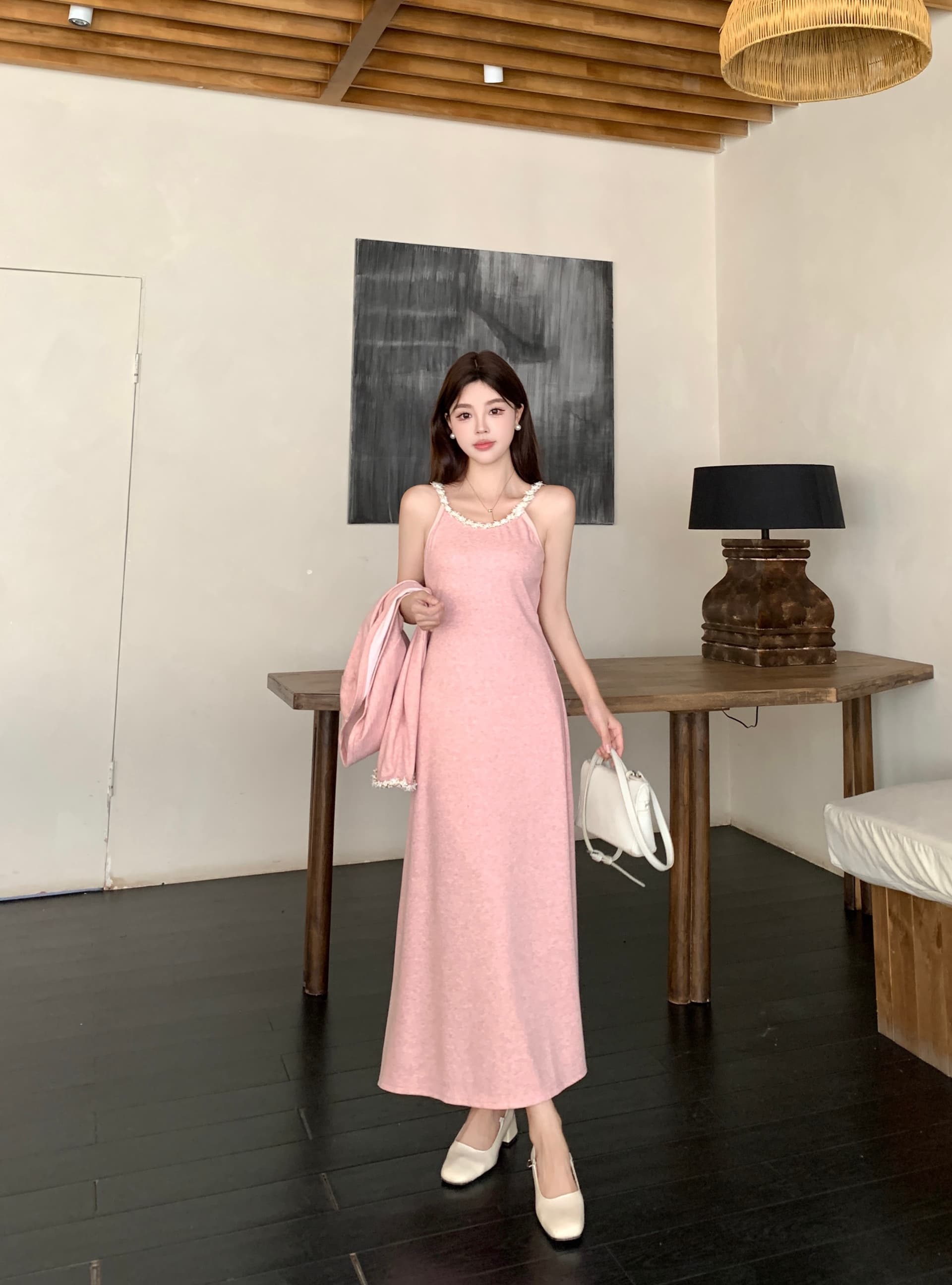 실사 빅 사이즈 작은 샤넬 스타일 체인 슬립 니트 세트 여성 드레스 겨울 순수한 욕망 바람 몸매 가꾸기 한 마디 롱 스커트 상세 이미지 5
