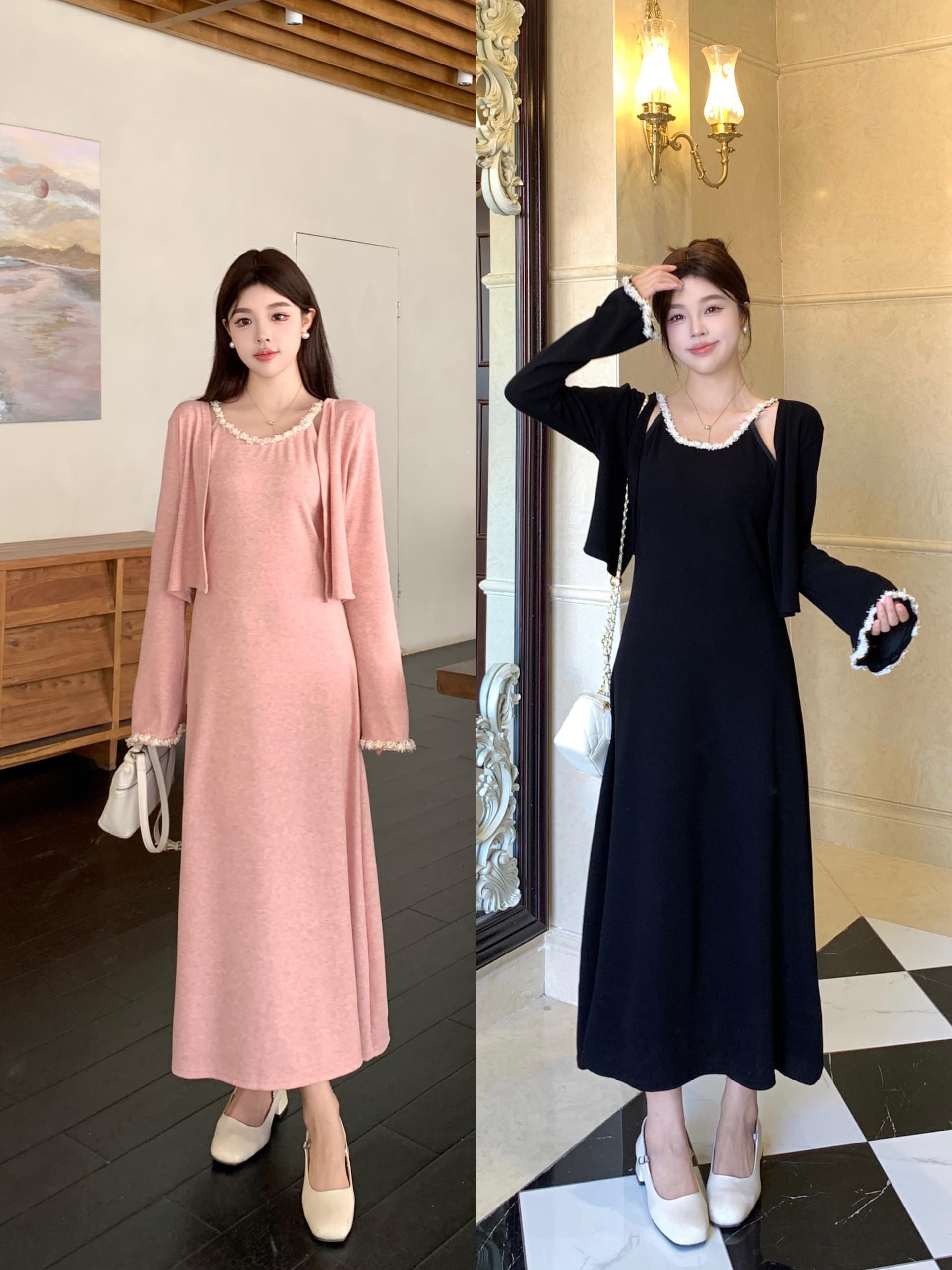 실사 빅 사이즈 작은 샤넬 스타일 체인 슬립 니트 세트 여성 드레스 겨울 순수한 욕망 바람 몸매 가꾸기 한 마디 롱 스커트 상세 이미지 33