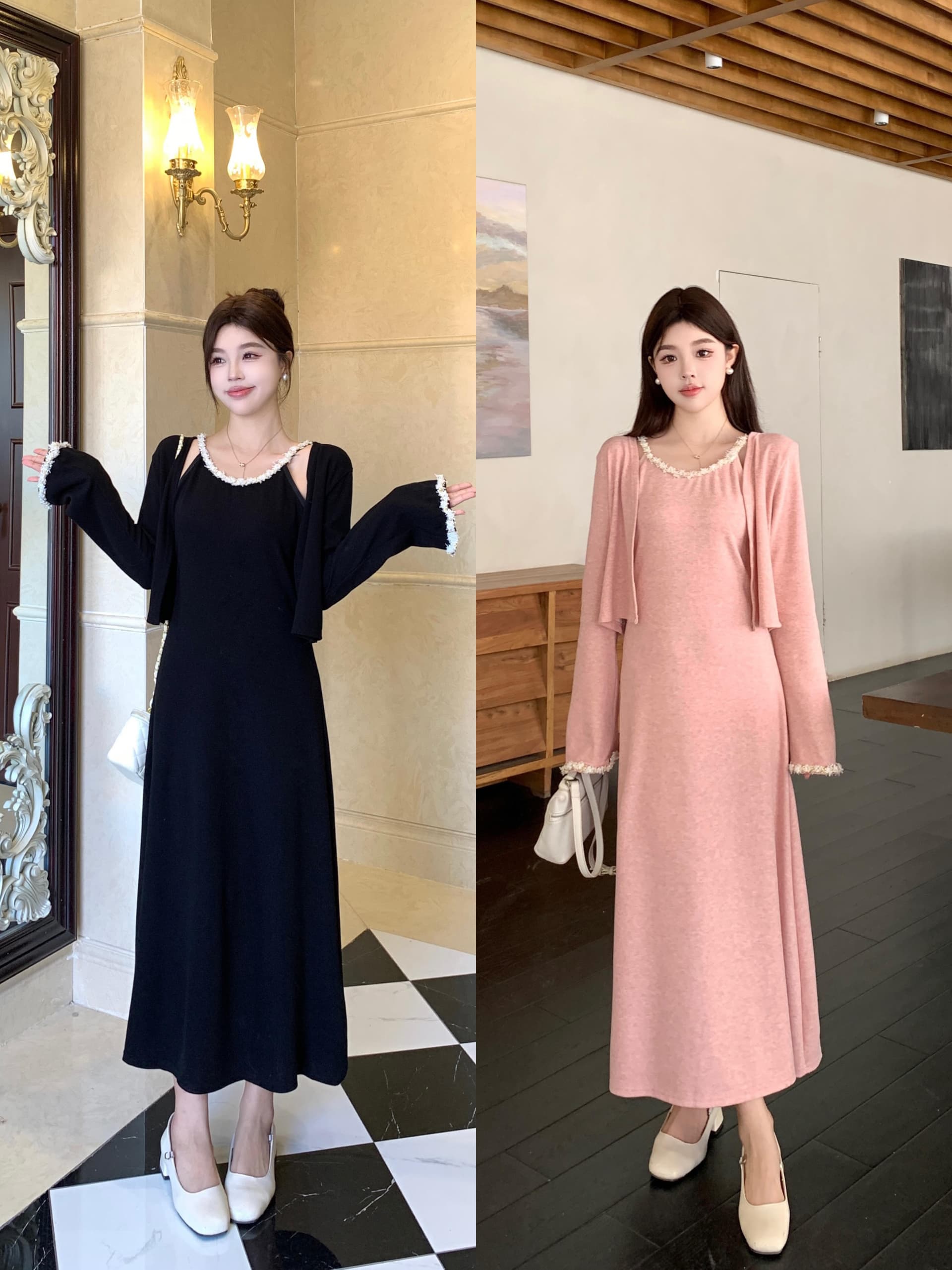 실사 빅 사이즈 작은 샤넬 스타일 체인 슬립 니트 세트 여성 드레스 겨울 순수한 욕망 바람 몸매 가꾸기 한 마디 롱 스커트 상세 이미지 34