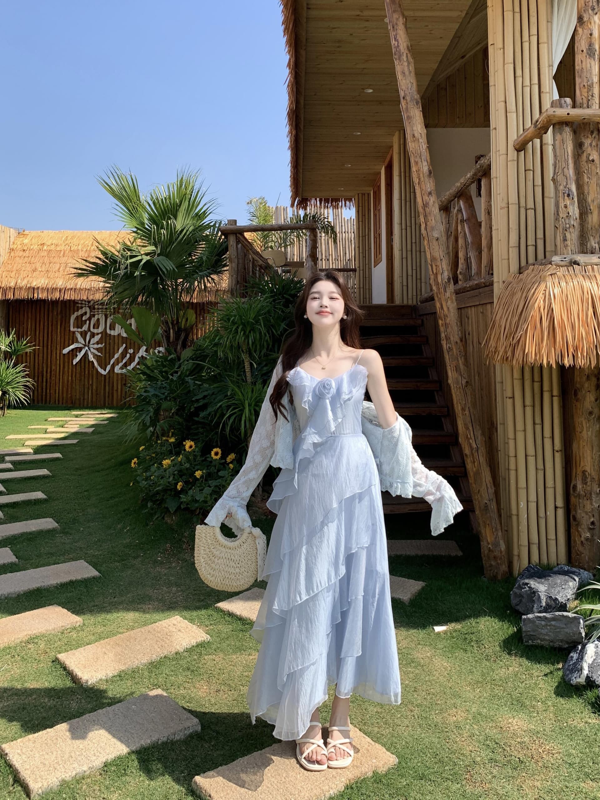 실사 빅 사이즈 여름 새로운 프랑스식 휴가 바람이 아닙니다. 규칙 프릴 아름다운 슬립 드레스 오픈 가디건 상세 이미지 10