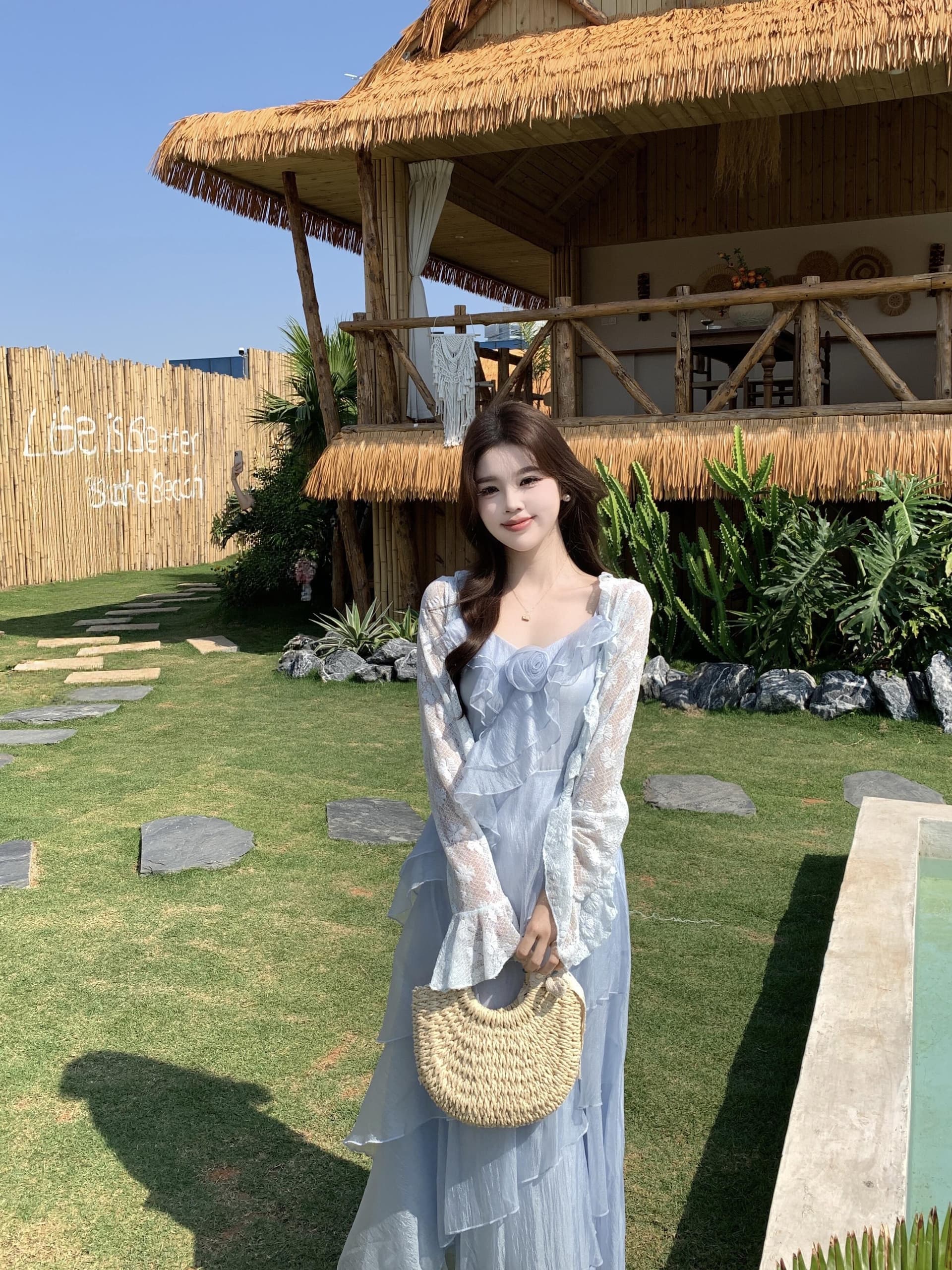 실사 빅 사이즈 여름 새로운 프랑스식 휴가 바람이 아닙니다. 규칙 프릴 아름다운 슬립 드레스 오픈 가디건 상세 이미지 13