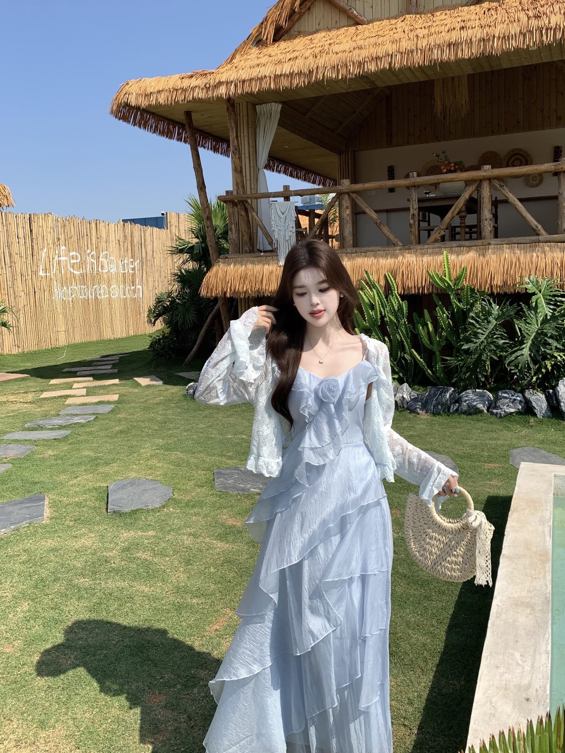 실사 빅 사이즈 여름 새로운 프랑스식 휴가 바람이 아닙니다. 규칙 프릴 아름다운 슬립 드레스 오픈 가디건 상세 이미지 15