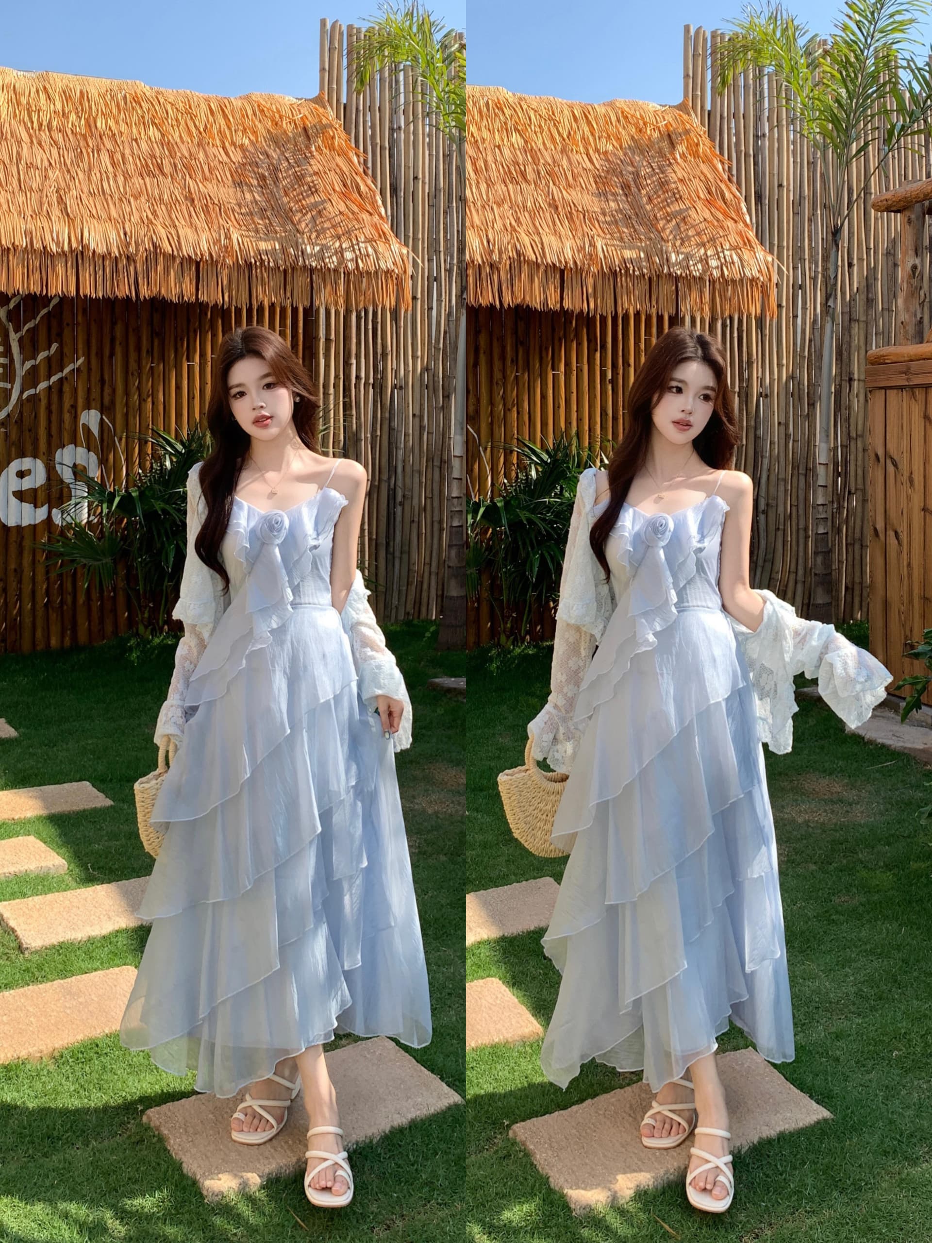 실사 빅 사이즈 여름 새로운 프랑스식 휴가 바람이 아닙니다. 규칙 프릴 아름다운 슬립 드레스 오픈 가디건 상세 이미지 16