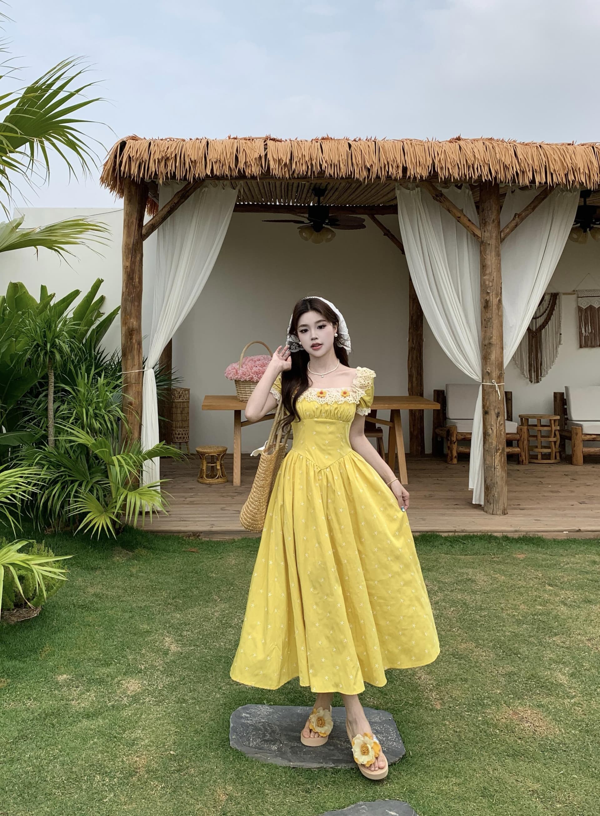 실사 빅 사이즈 프랑스식 황색 여성 드레스 여름 새로운 휴가 바람 고급 센스 하이웨이스트 슬림해 보이는 롱 스커트 이미지 5