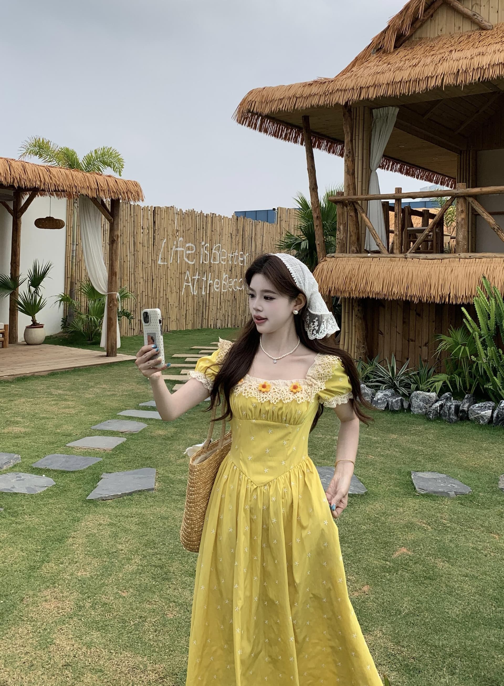 실사 빅 사이즈 프랑스식 황색 여성 드레스 여름 새로운 휴가 바람 고급 센스 하이웨이스트 슬림해 보이는 롱 스커트 상세 이미지 13