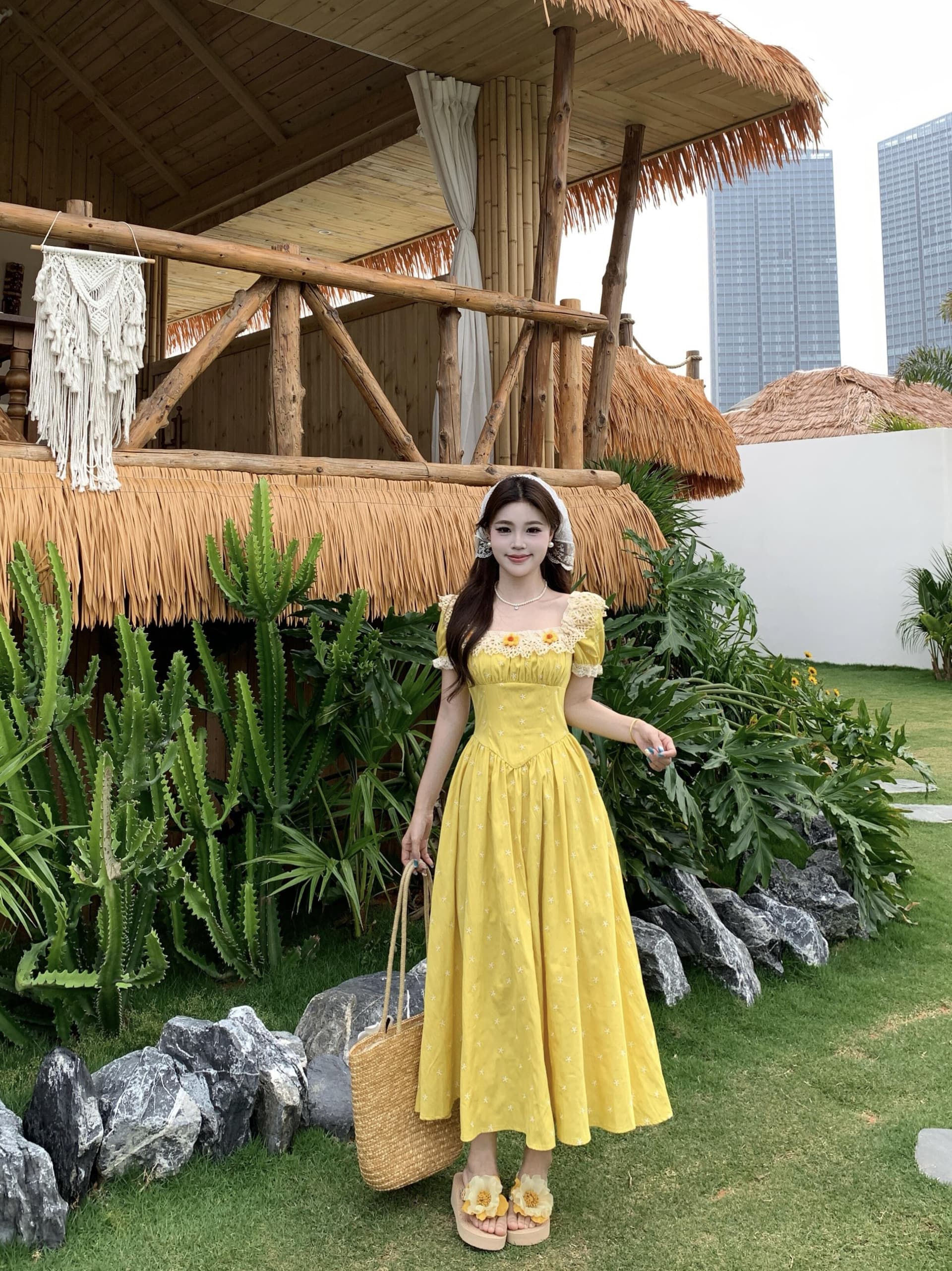 실사 빅 사이즈 프랑스식 황색 여성 드레스 여름 새로운 휴가 바람 고급 센스 하이웨이스트 슬림해 보이는 롱 스커트 상세 이미지 15