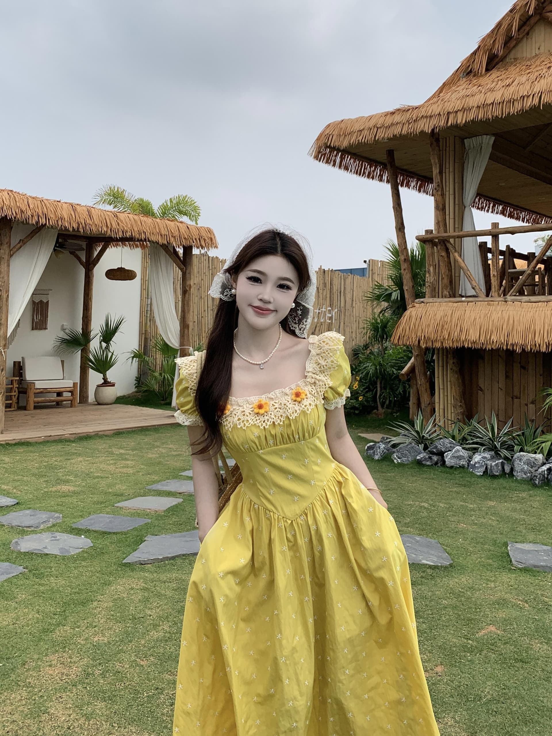 실사 빅 사이즈 프랑스식 황색 여성 드레스 여름 새로운 휴가 바람 고급 센스 하이웨이스트 슬림해 보이는 롱 스커트 상세 이미지 17