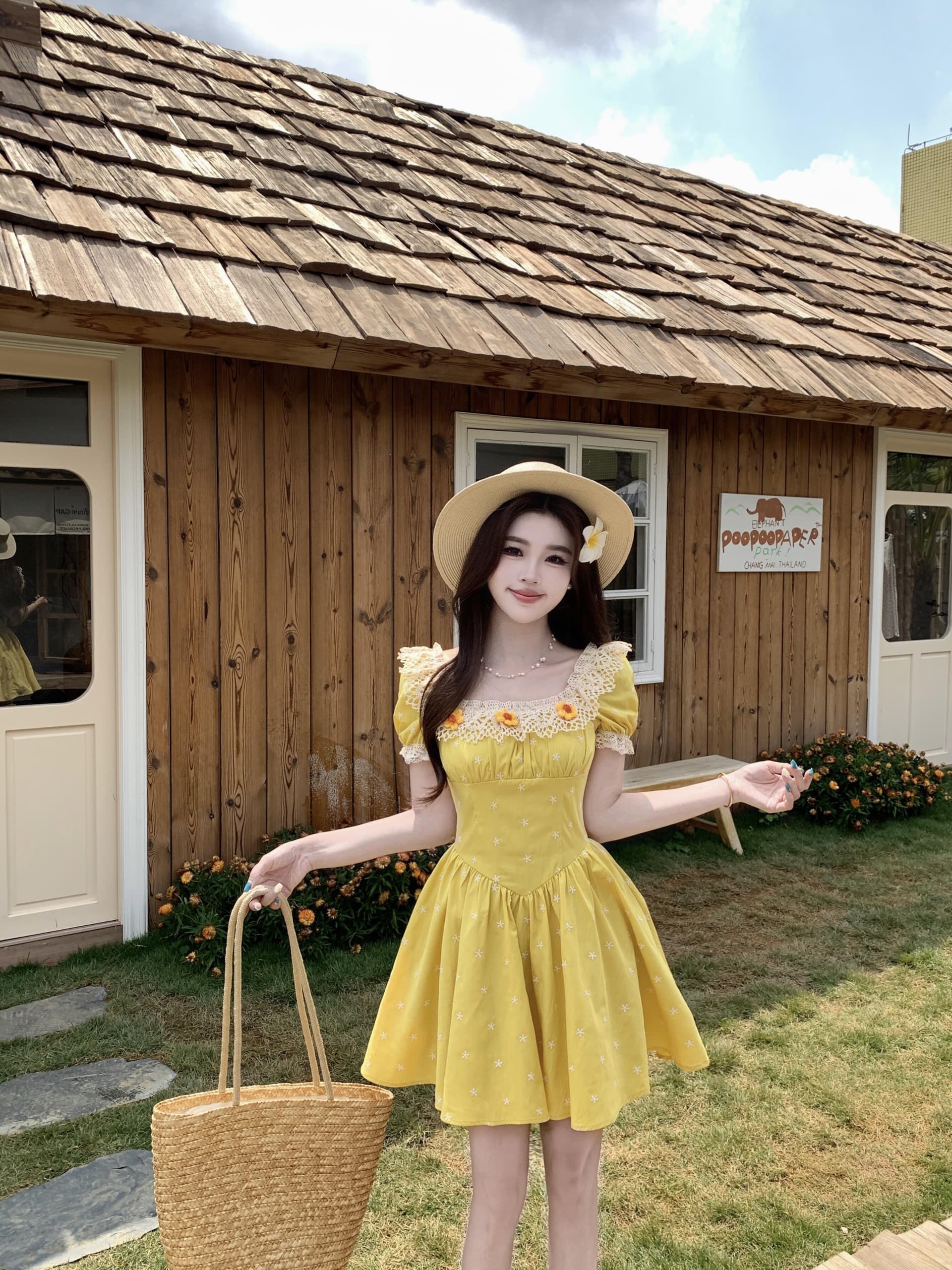 실사 빅 사이즈 프랑스식 황색 여성 드레스 여름 새로운 휴가 바람 고급 센스 하이웨이스트 슬림해 보이는 롱 스커트 상세 이미지 19