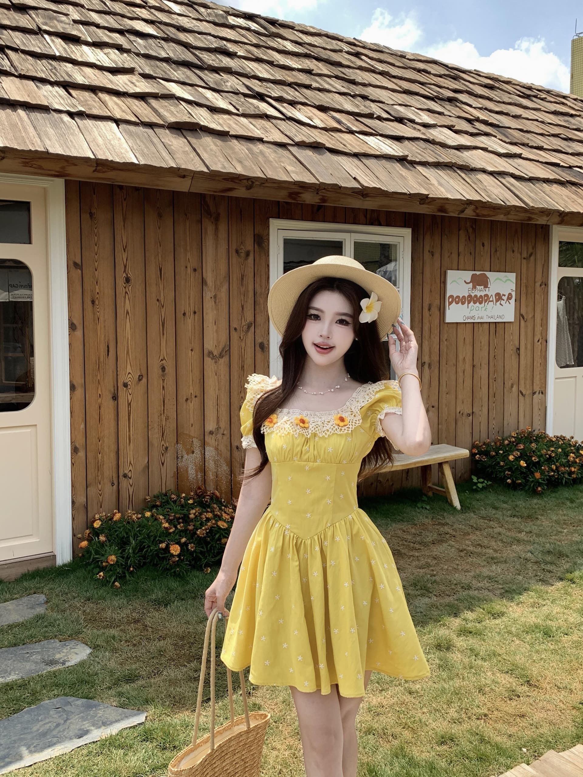 실사 빅 사이즈 프랑스식 황색 여성 드레스 여름 새로운 휴가 바람 고급 센스 하이웨이스트 슬림해 보이는 롱 스커트 상세 이미지 20