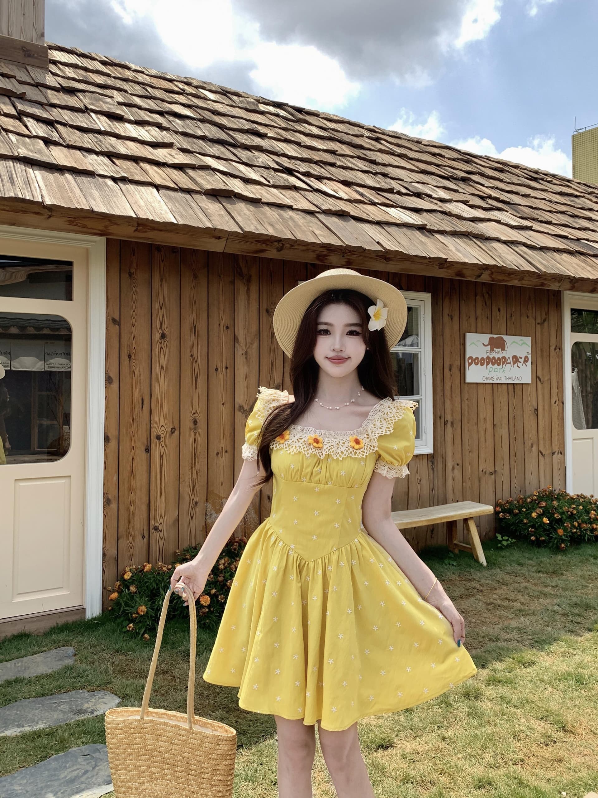 실사 빅 사이즈 프랑스식 황색 여성 드레스 여름 새로운 휴가 바람 고급 센스 하이웨이스트 슬림해 보이는 롱 스커트 상세 이미지 22