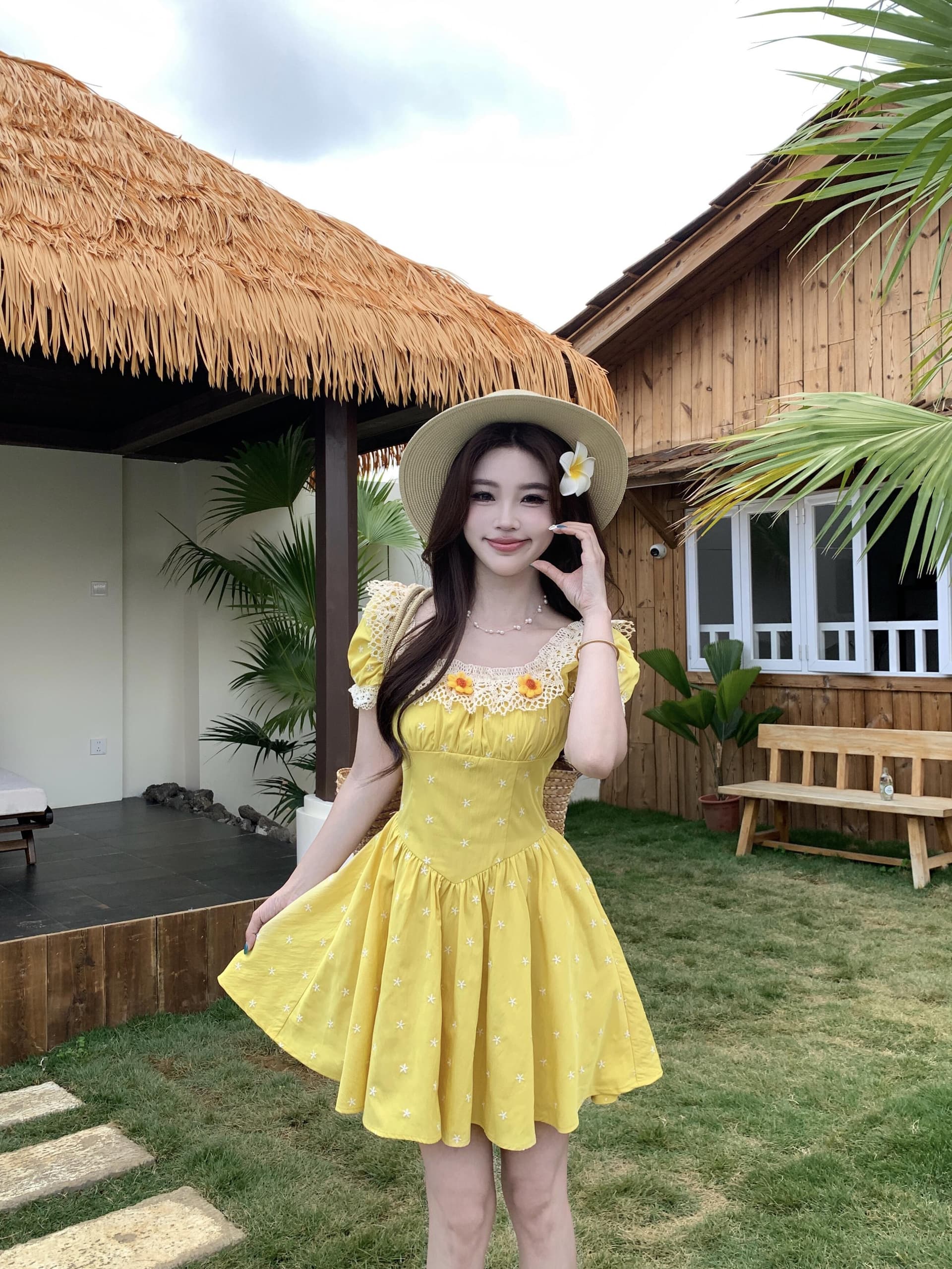 실사 빅 사이즈 프랑스식 황색 여성 드레스 여름 새로운 휴가 바람 고급 센스 하이웨이스트 슬림해 보이는 롱 스커트 상세 이미지 25
