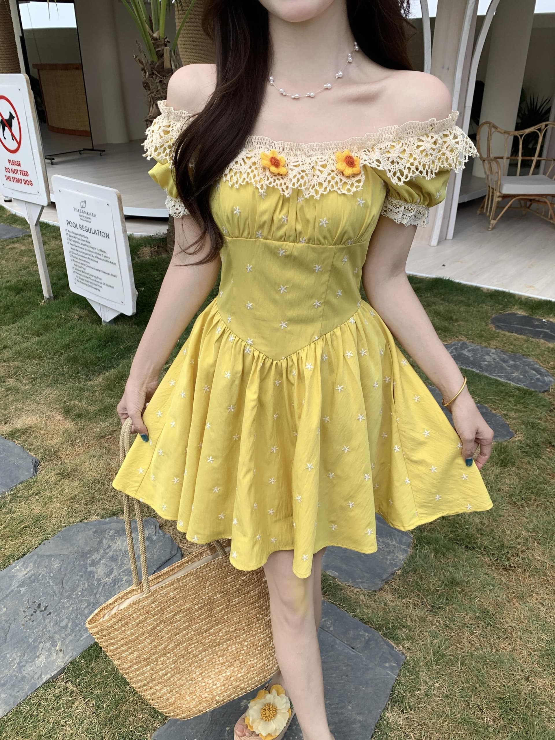 실사 빅 사이즈 프랑스식 황색 여성 드레스 여름 새로운 휴가 바람 고급 센스 하이웨이스트 슬림해 보이는 롱 스커트 상세 이미지 26