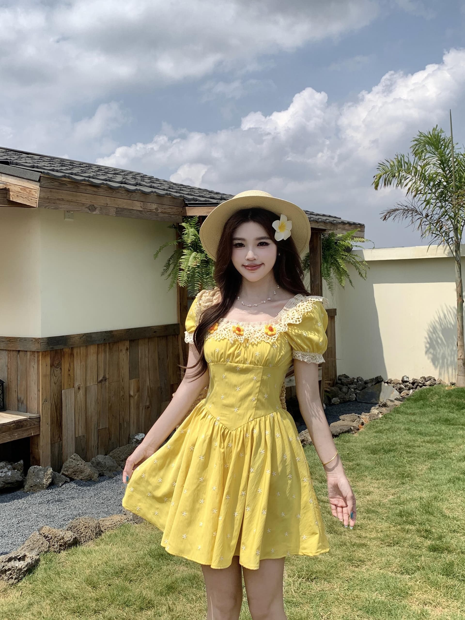 실사 빅 사이즈 프랑스식 황색 여성 드레스 여름 새로운 휴가 바람 고급 센스 하이웨이스트 슬림해 보이는 롱 스커트 상세 이미지 31