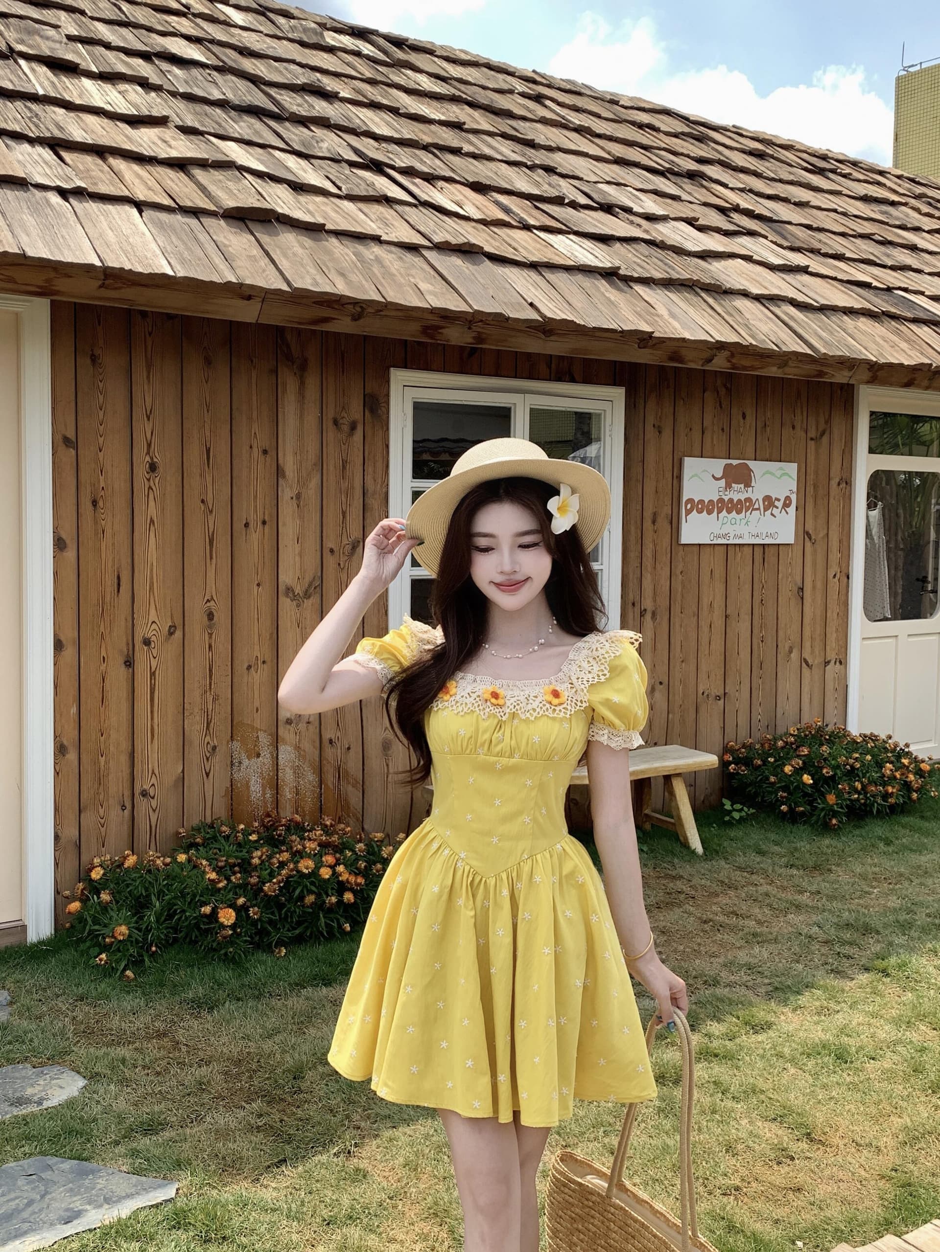 실사 빅 사이즈 프랑스식 황색 여성 드레스 여름 새로운 휴가 바람 고급 센스 하이웨이스트 슬림해 보이는 롱 스커트 이미지 4