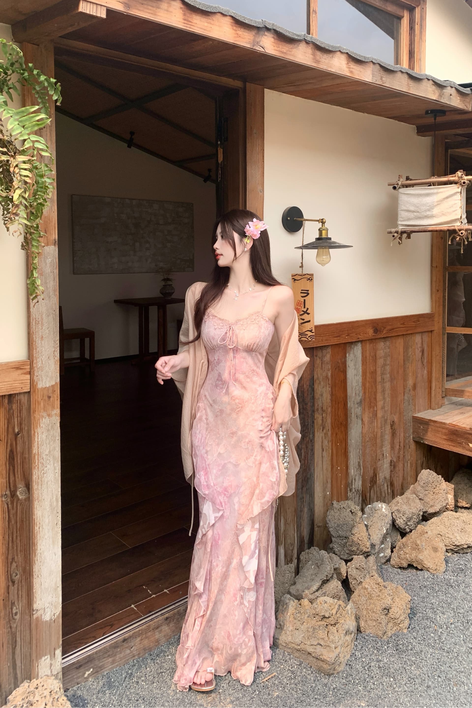 실사 빅 사이즈 여름 새로운 수 있습니다. 조정 몸매 가꾸기 슬림해 보이는 연꽃 잎 작은 꽃무늬 품격 순수한 욕망 바람 슬립 드레스 이미지 6