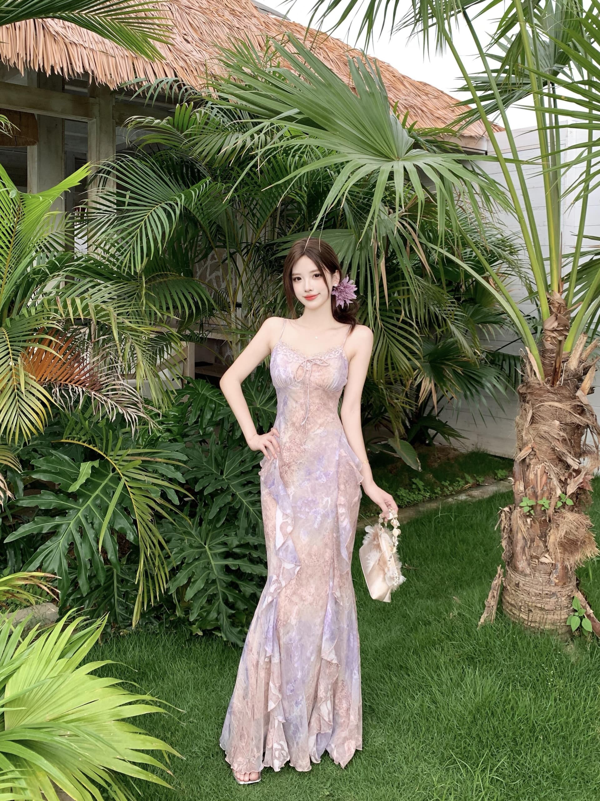 실사 빅 사이즈 여름 새로운 수 있습니다. 조정 몸매 가꾸기 슬림해 보이는 연꽃 잎 작은 꽃무늬 품격 순수한 욕망 바람 슬립 드레스 상세 이미지 10