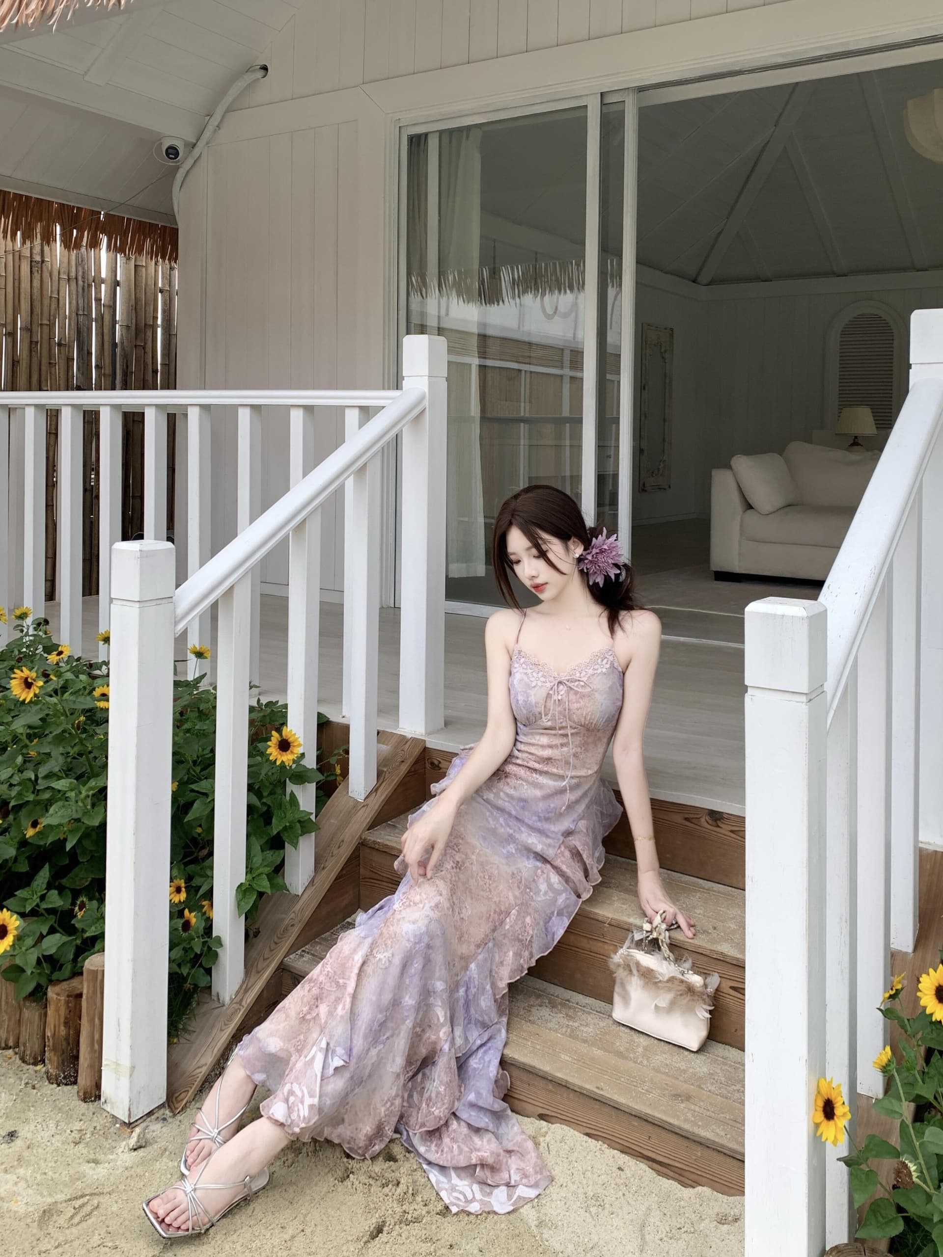 실사 빅 사이즈 여름 새로운 수 있습니다. 조정 몸매 가꾸기 슬림해 보이는 연꽃 잎 작은 꽃무늬 품격 순수한 욕망 바람 슬립 드레스 상세 이미지 13