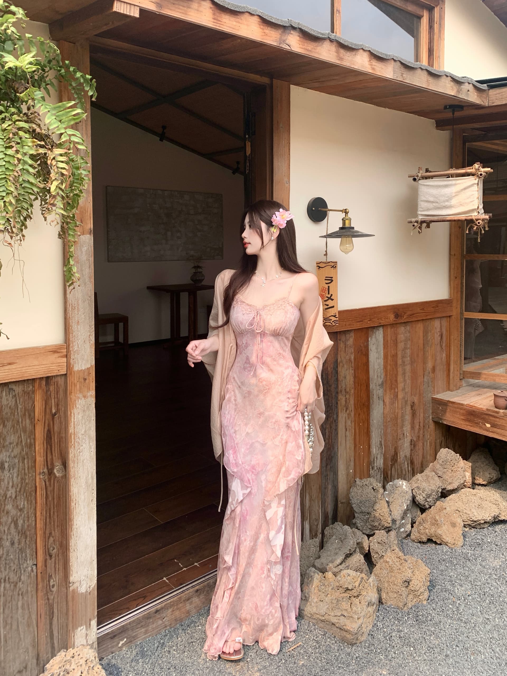 실사 빅 사이즈 여름 새로운 수 있습니다. 조정 몸매 가꾸기 슬림해 보이는 연꽃 잎 작은 꽃무늬 품격 순수한 욕망 바람 슬립 드레스 상세 이미지 15