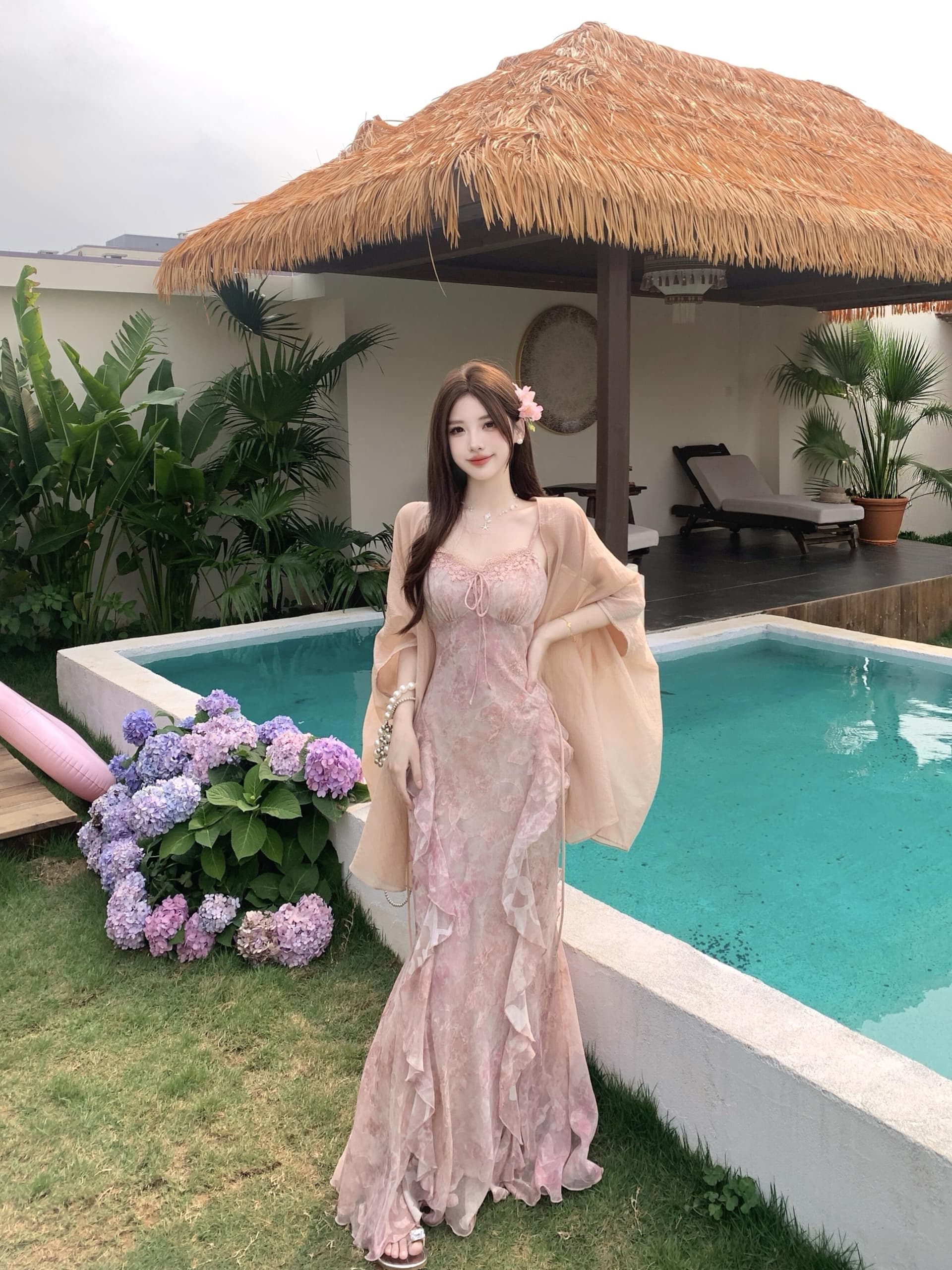 실사 빅 사이즈 여름 새로운 수 있습니다. 조정 몸매 가꾸기 슬림해 보이는 연꽃 잎 작은 꽃무늬 품격 순수한 욕망 바람 슬립 드레스 상세 이미지 18