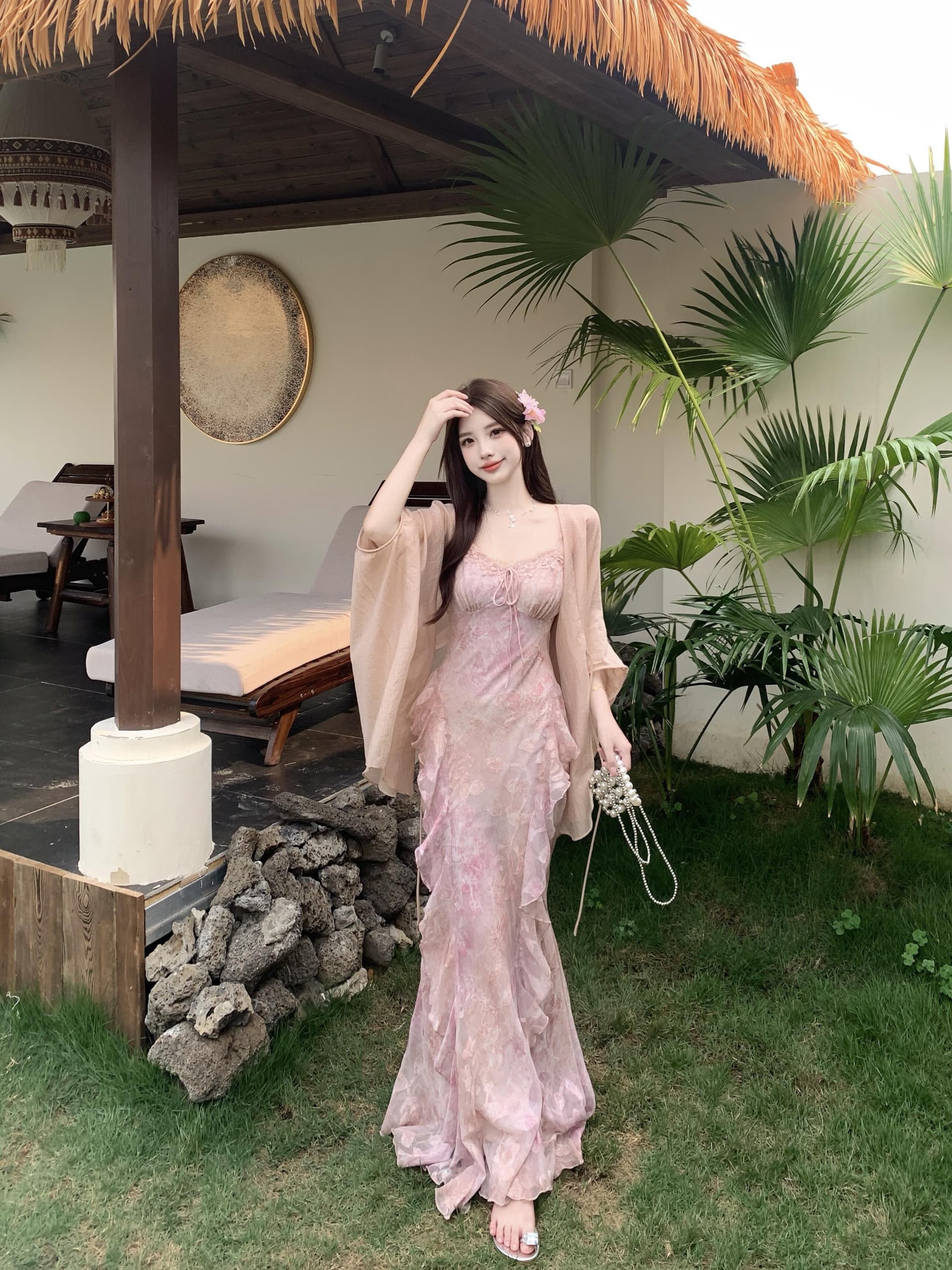 실사 빅 사이즈 여름 새로운 수 있습니다. 조정 몸매 가꾸기 슬림해 보이는 연꽃 잎 작은 꽃무늬 품격 순수한 욕망 바람 슬립 드레스 상세 이미지 24