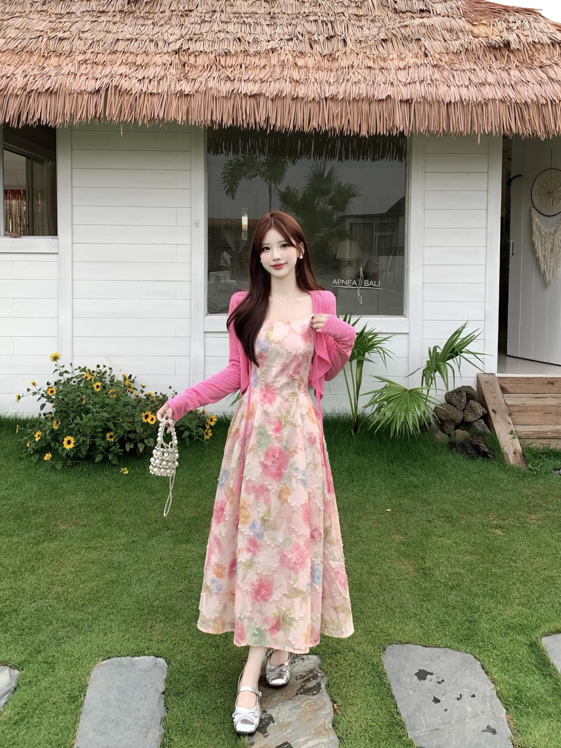 실사 빅 사이즈 사랑 여름 휴가 바람 프랑스식 색상 슬립 드레스 오픈 가디건 세트 여름 상세 이미지 6