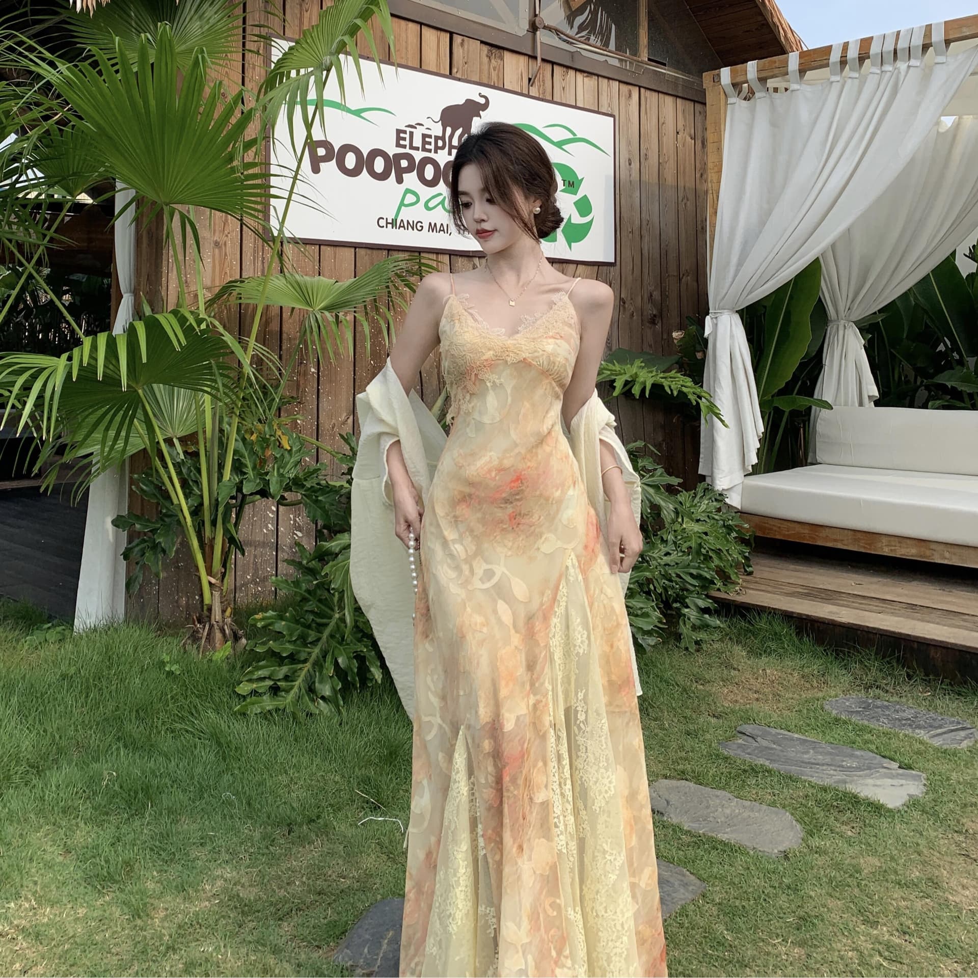 실사 빅 사이즈 2026 여름 새로운 슬립 레이스 무거운 작업 드레스 순수한 욕망 바람 몸매 가꾸기 슬림해 보이는 롱 스커트 여성 이미지 5
