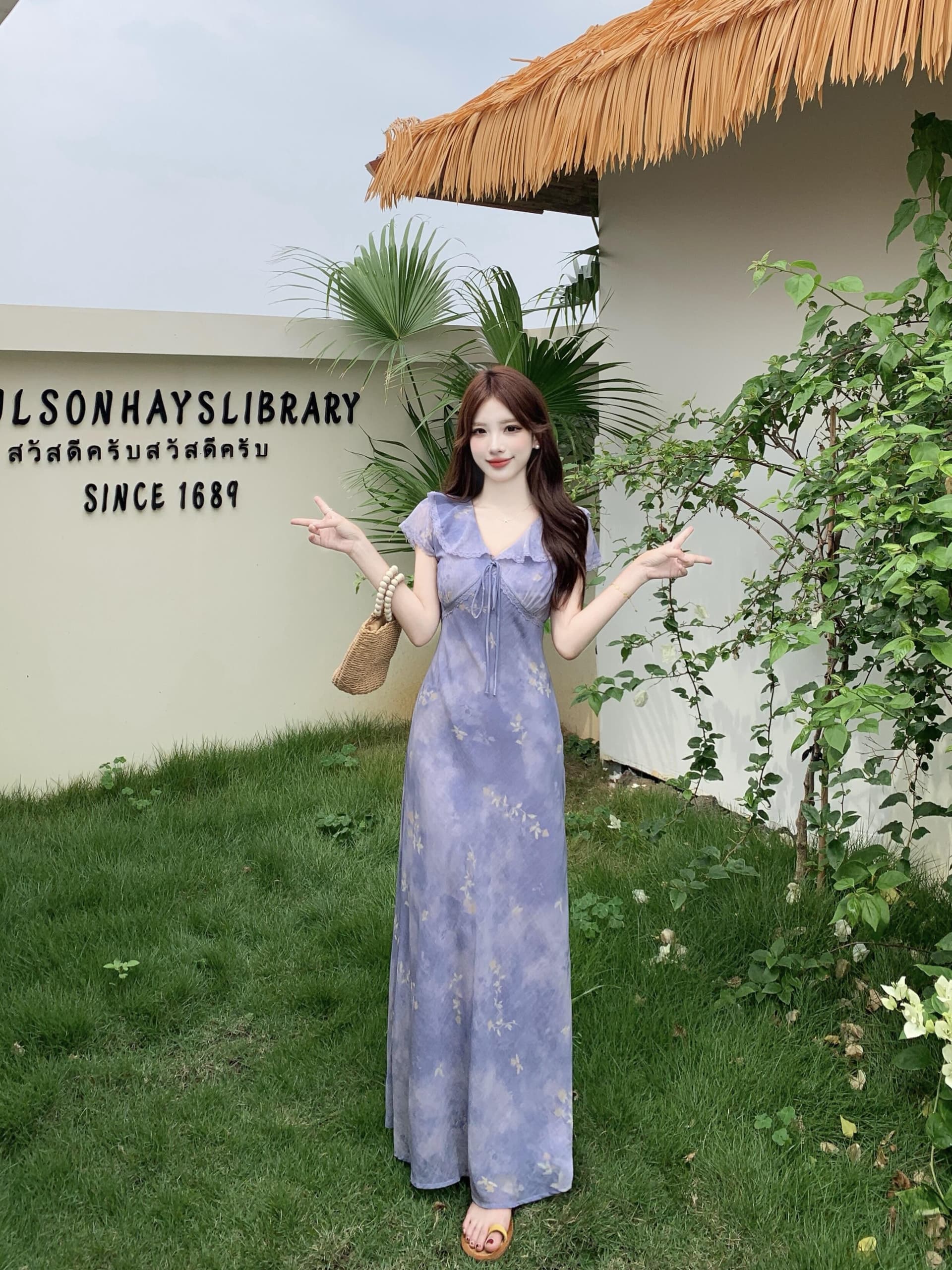 실사 빅 사이즈 프릴 V넥 레이스업 꽃무늬 치마 한 부서 품격 부드러운 달콤함 우아함 몸매 가꾸기 여성 드레스 상세 이미지 6