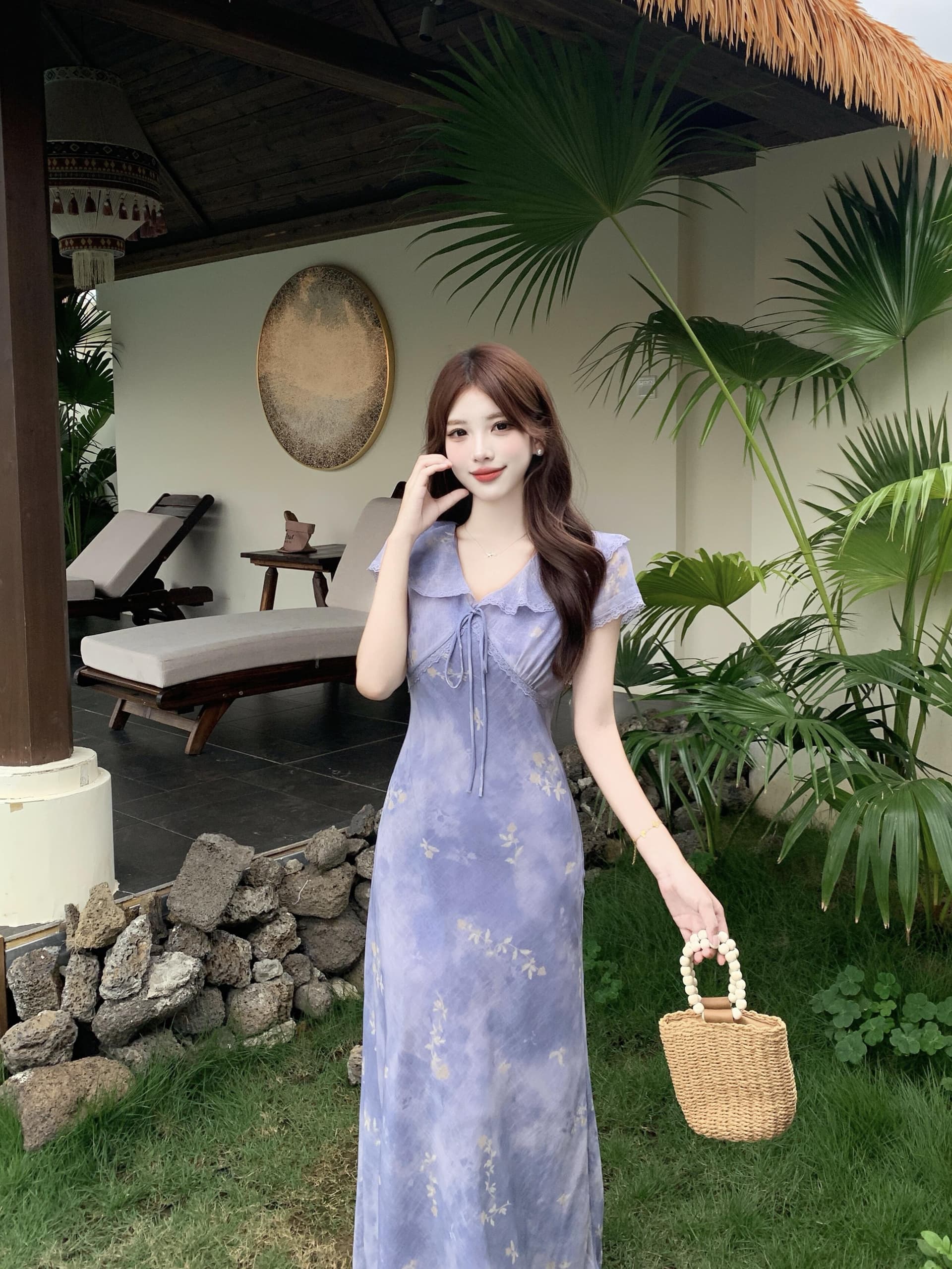 실사 빅 사이즈 프릴 V넥 레이스업 꽃무늬 치마 한 부서 품격 부드러운 달콤함 우아함 몸매 가꾸기 여성 드레스 상세 이미지 9