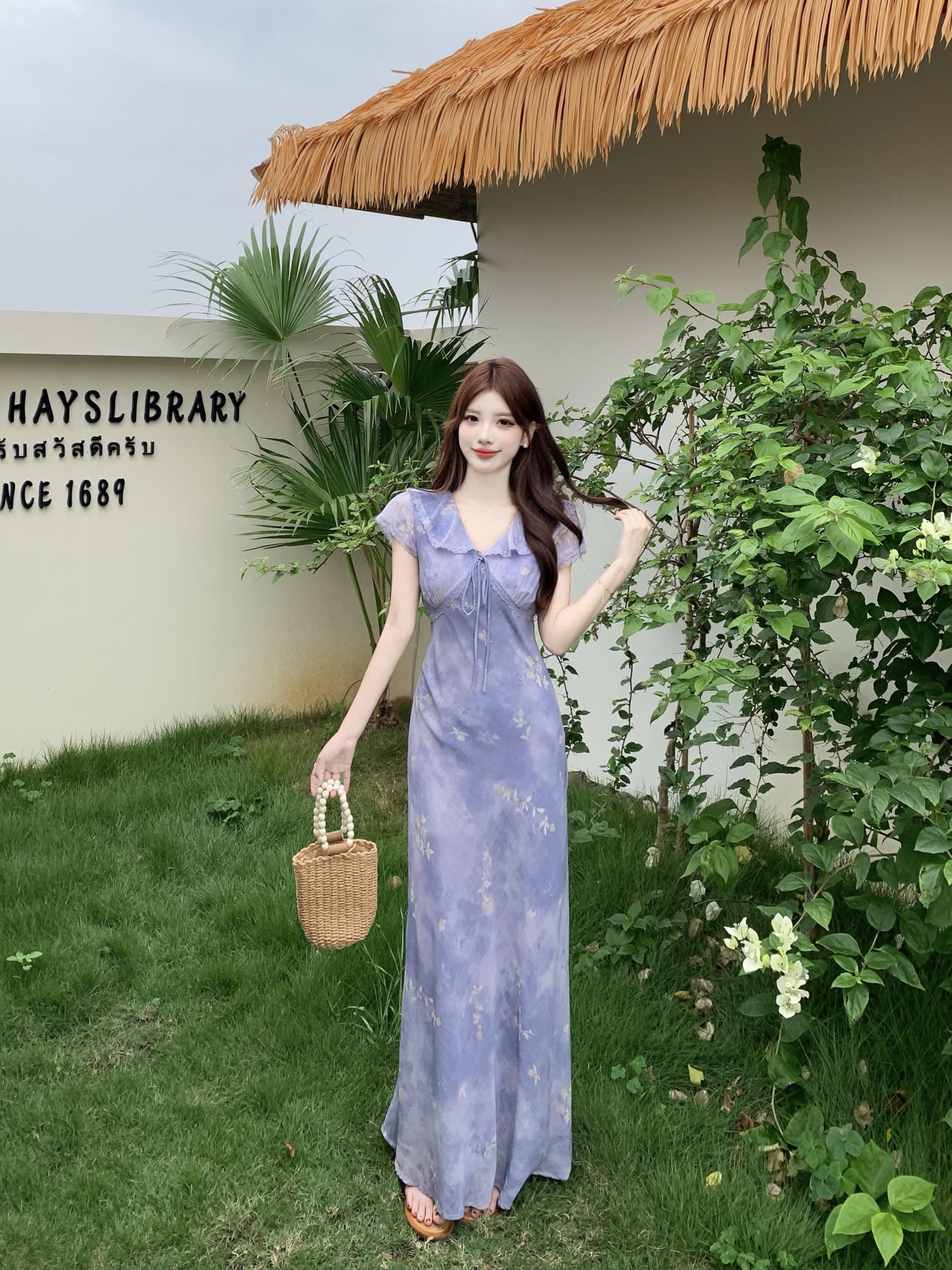 실사 빅 사이즈 프릴 V넥 레이스업 꽃무늬 치마 한 부서 품격 부드러운 달콤함 우아함 몸매 가꾸기 여성 드레스 상세 이미지 12