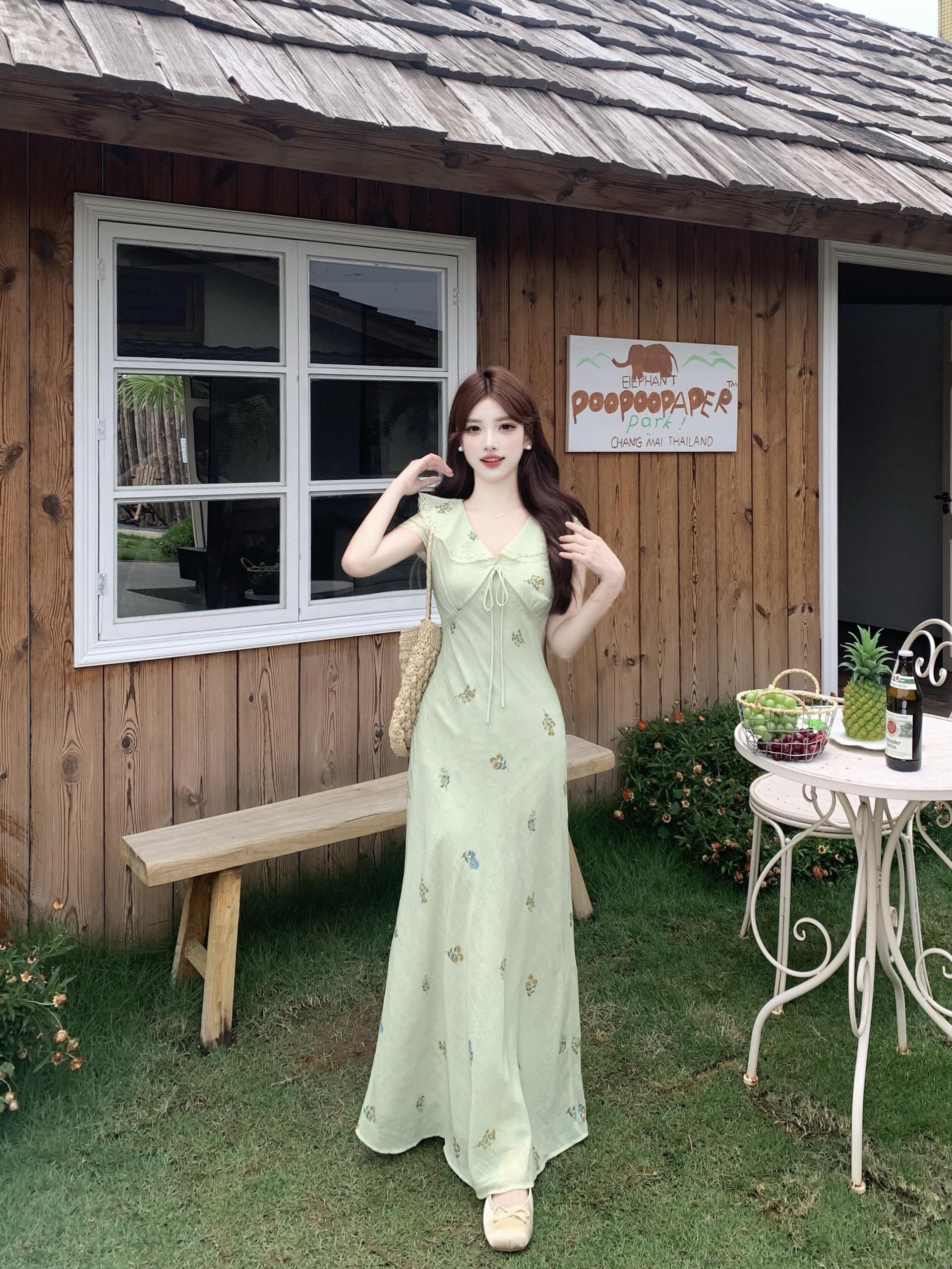 실사 빅 사이즈 프릴 V넥 레이스업 꽃무늬 치마 한 부서 품격 부드러운 달콤함 우아함 몸매 가꾸기 여성 드레스 상세 이미지 14