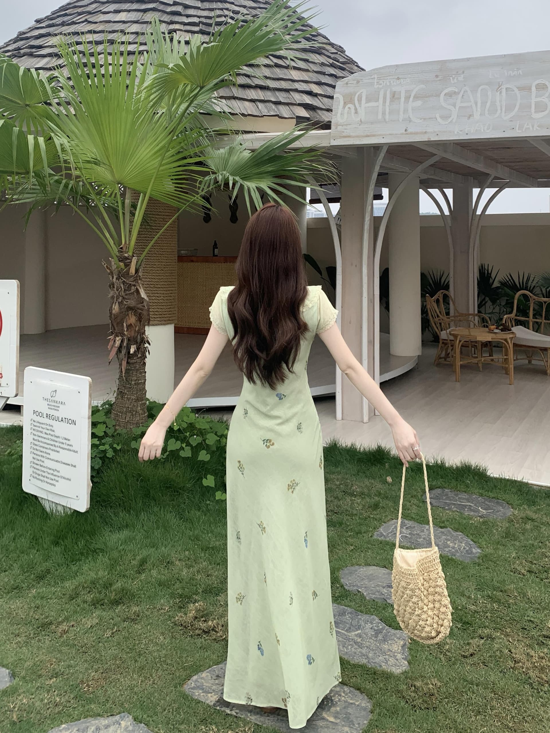 실사 빅 사이즈 프릴 V넥 레이스업 꽃무늬 치마 한 부서 품격 부드러운 달콤함 우아함 몸매 가꾸기 여성 드레스 상세 이미지 15