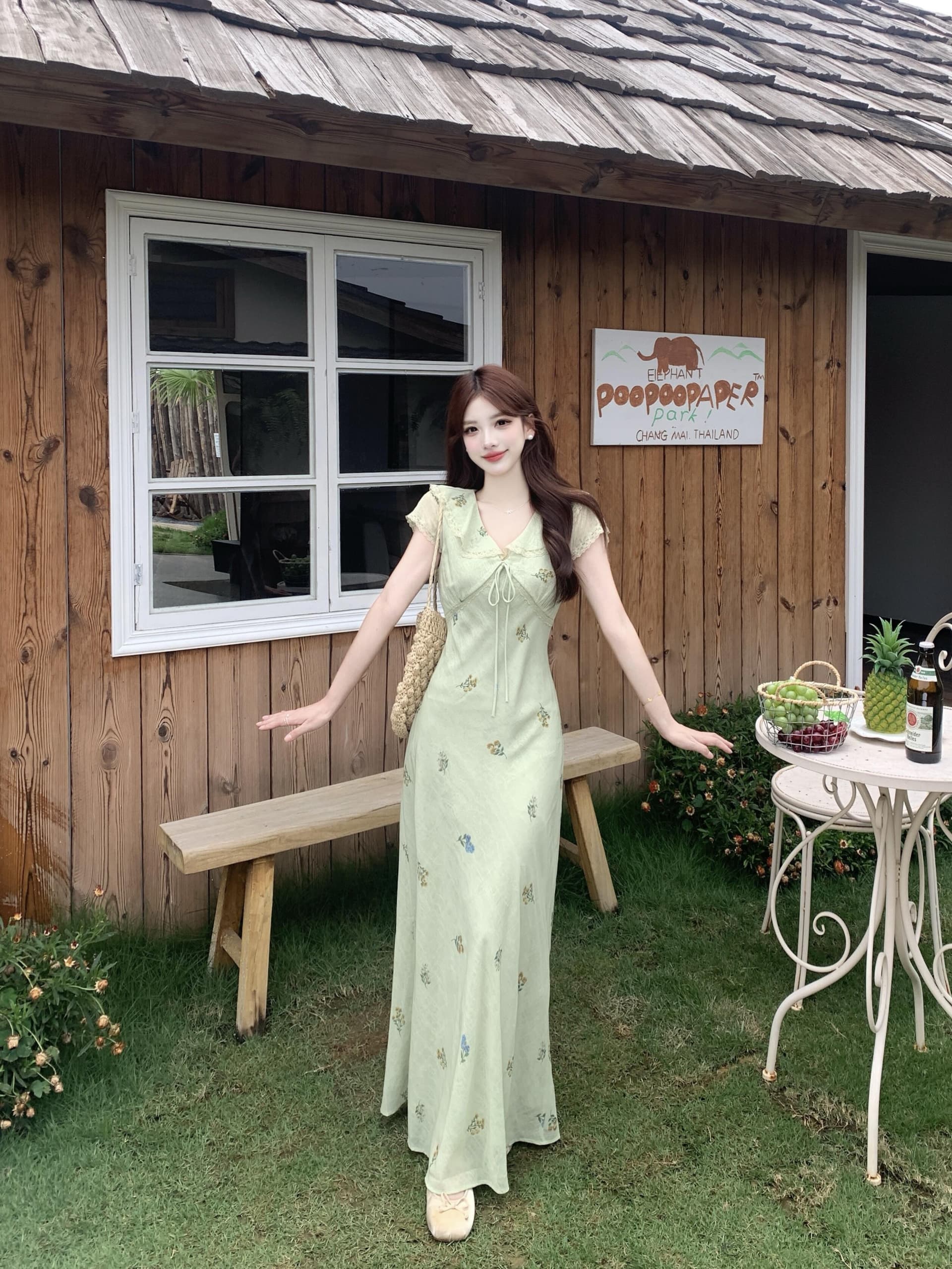실사 빅 사이즈 프릴 V넥 레이스업 꽃무늬 치마 한 부서 품격 부드러운 달콤함 우아함 몸매 가꾸기 여성 드레스 상세 이미지 16