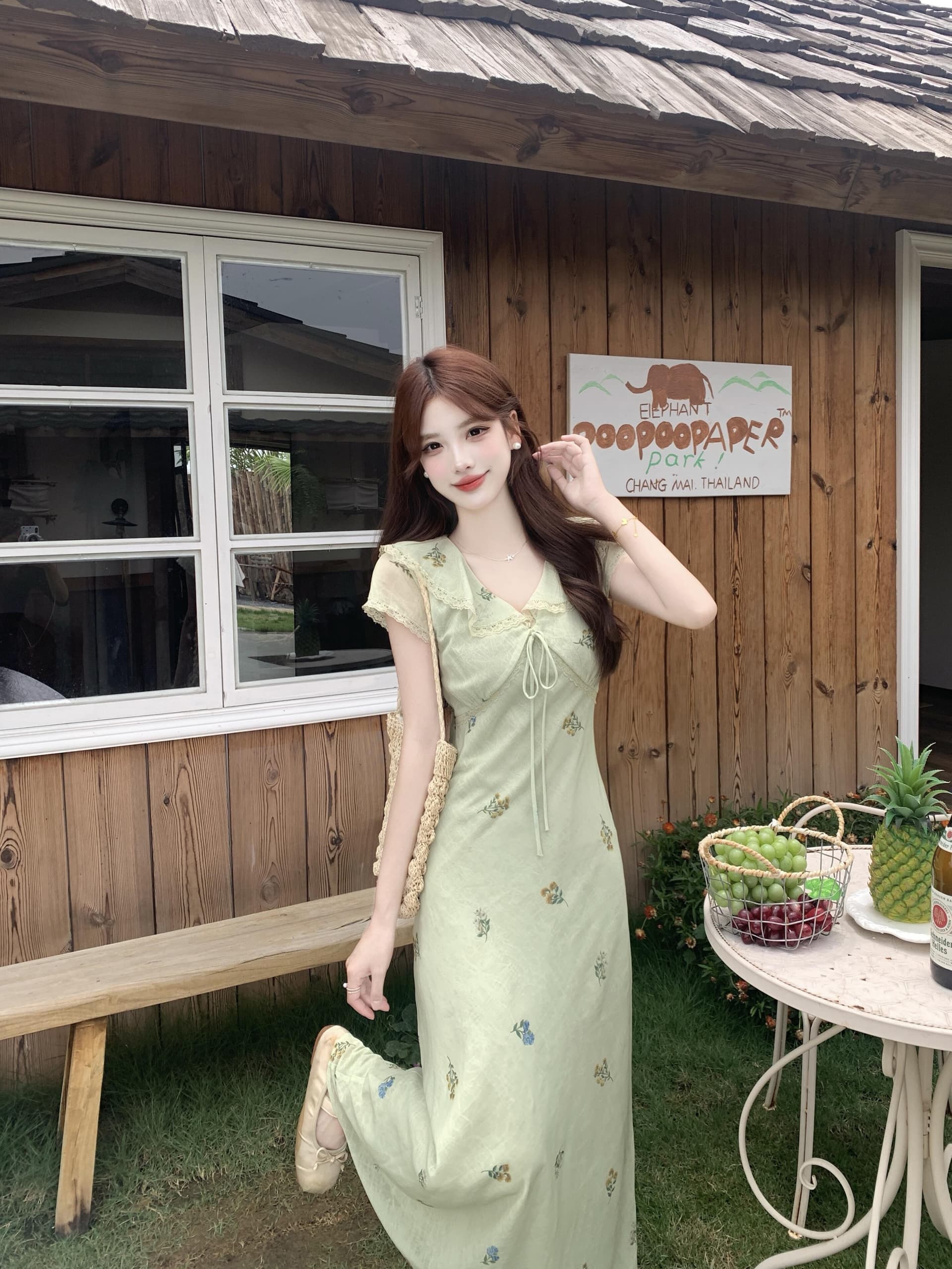 실사 빅 사이즈 프릴 V넥 레이스업 꽃무늬 치마 한 부서 품격 부드러운 달콤함 우아함 몸매 가꾸기 여성 드레스 상세 이미지 17