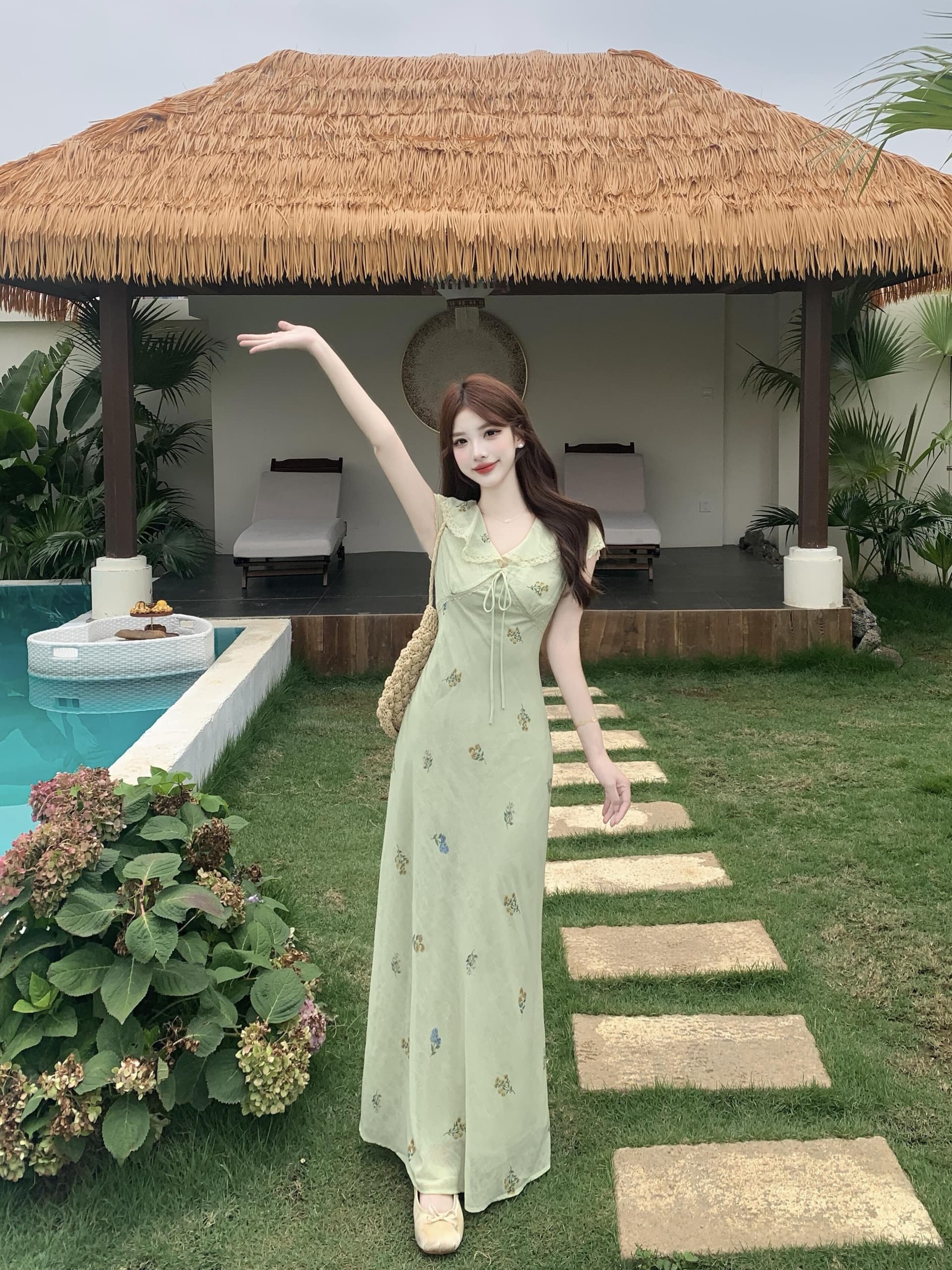 실사 빅 사이즈 프릴 V넥 레이스업 꽃무늬 치마 한 부서 품격 부드러운 달콤함 우아함 몸매 가꾸기 여성 드레스 상세 이미지 18