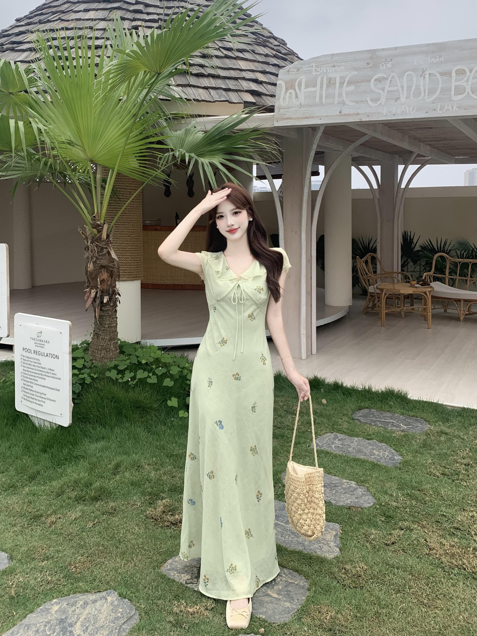 실사 빅 사이즈 프릴 V넥 레이스업 꽃무늬 치마 한 부서 품격 부드러운 달콤함 우아함 몸매 가꾸기 여성 드레스 상세 이미지 22