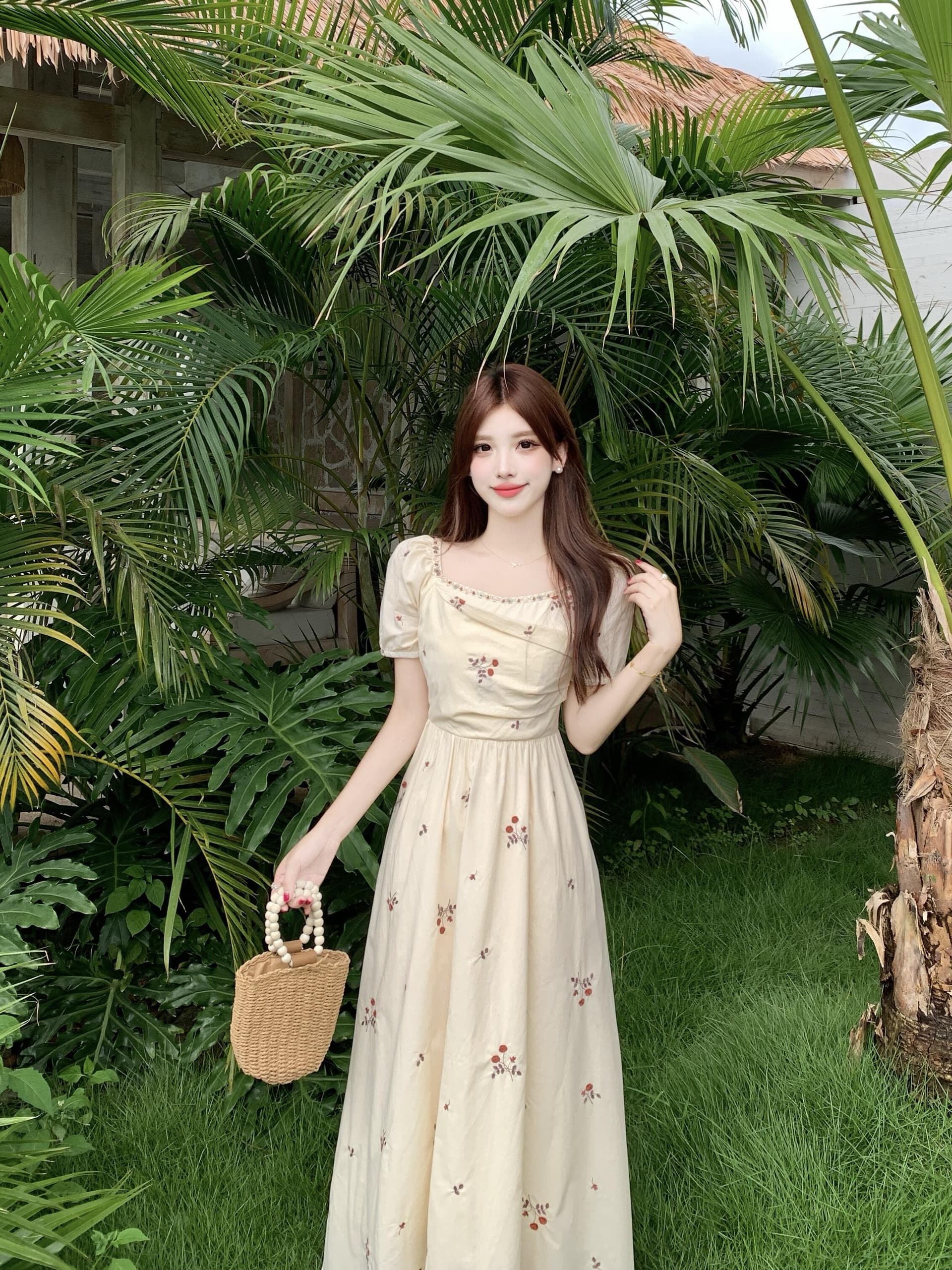 실사 빅 사이즈 프랑스식 부드러운 슈퍼 잘 생긴 광장 칼라 반팔 꽃무늬 여성 드레스 여름 새로운 하이웨이스트 슬림해 보이는 롱 스커트 상세 이미지 5